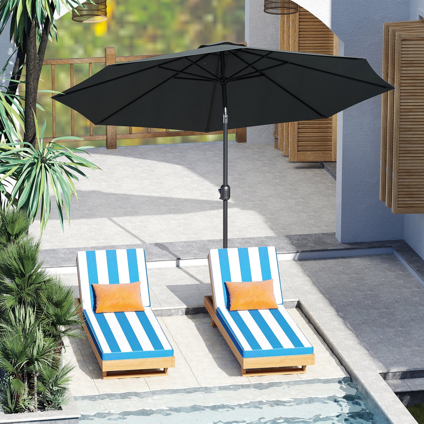 Umbrelă Rotundă de 300x250cm cu Manivelă și Funcție de Înclinare, Umbrelă de Grădină, Terasă, Exterior, Metal și Poliester Gri Închis