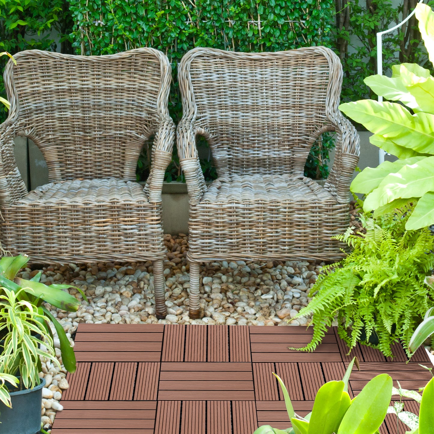 Pardoseala Modulara de Exterior, Set 11 Placi Interblocabile tip Deck, Dale Pavaj pentru Gradina, Balcon sau Terasa, 30x30 cm, Maro