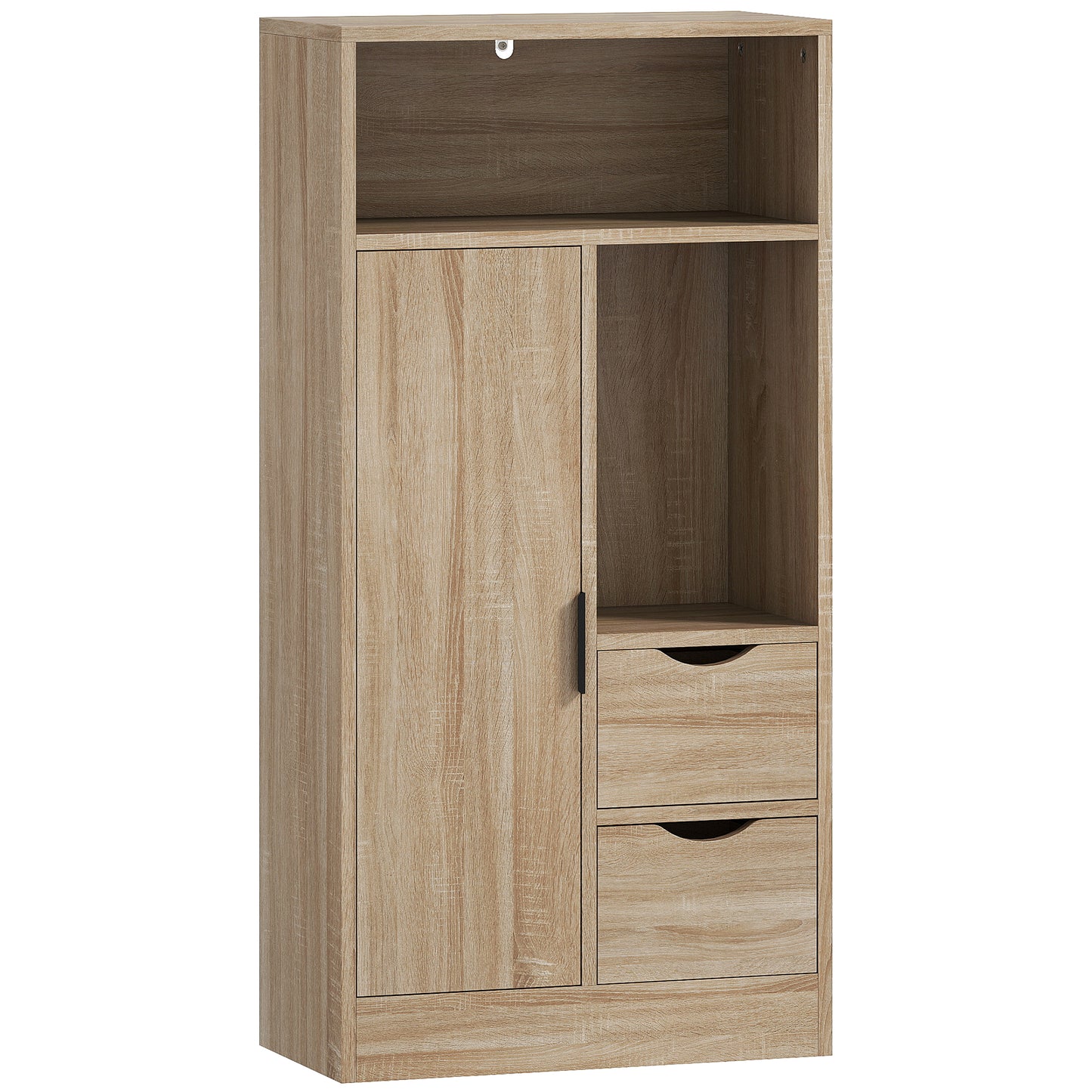 Mobilă de baie compactă Slim cu 2 sertare, rafturi și dulap, 50x25x100 cm, lemn natural