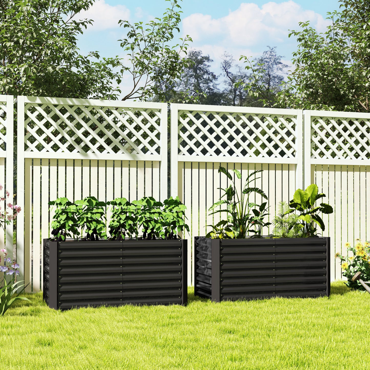 Set 2 Straturi de Grădină Înălțate, Fără Fund, din Oțel Zincat, 120x60x60 cm, Gri Închis