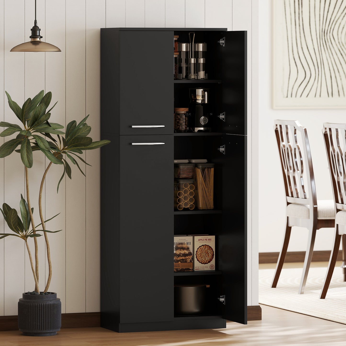 Mobilier de depozitare minimalist cu 2 dulapuri și rafturi reglabile, din lemn negru, 59x31x155 cm