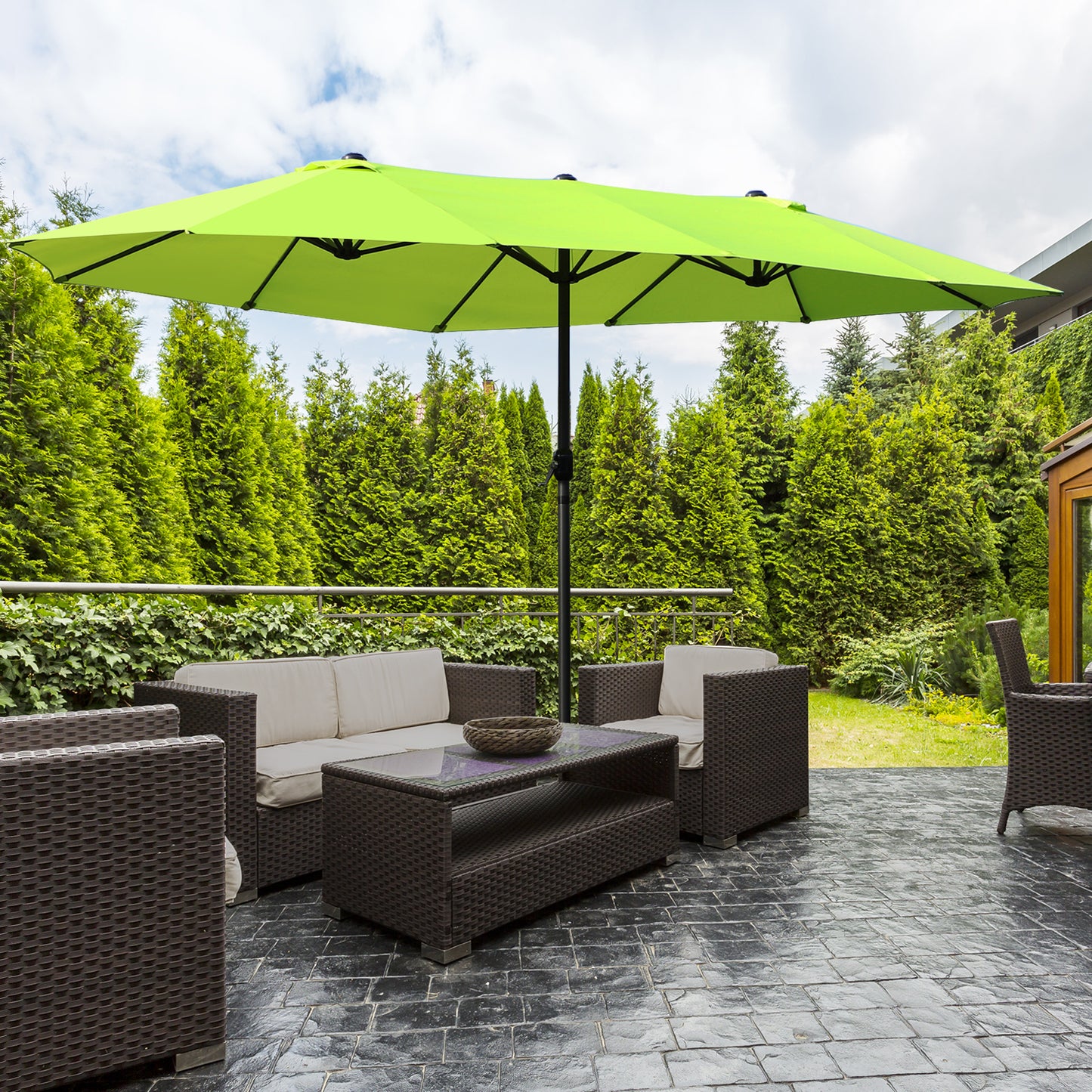 Umbrela Dubla de Gradina cu Deschidere cu manivela, Otel si Poliester, 460x270x240cm, verde