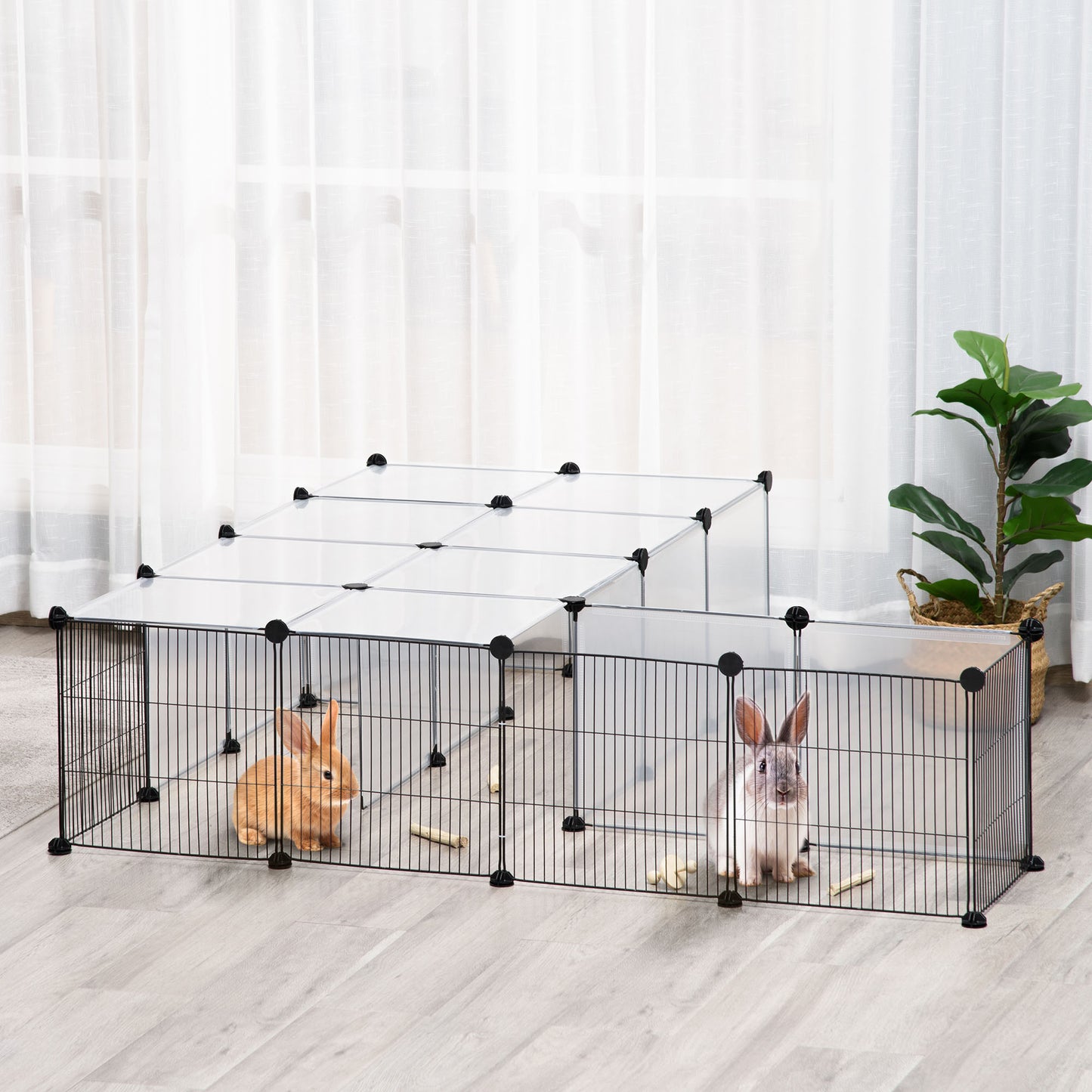 Țarc Modular pentru Animale de Talie Mică cu Panouri și Accesorii, 140x70x70 cm, Negru