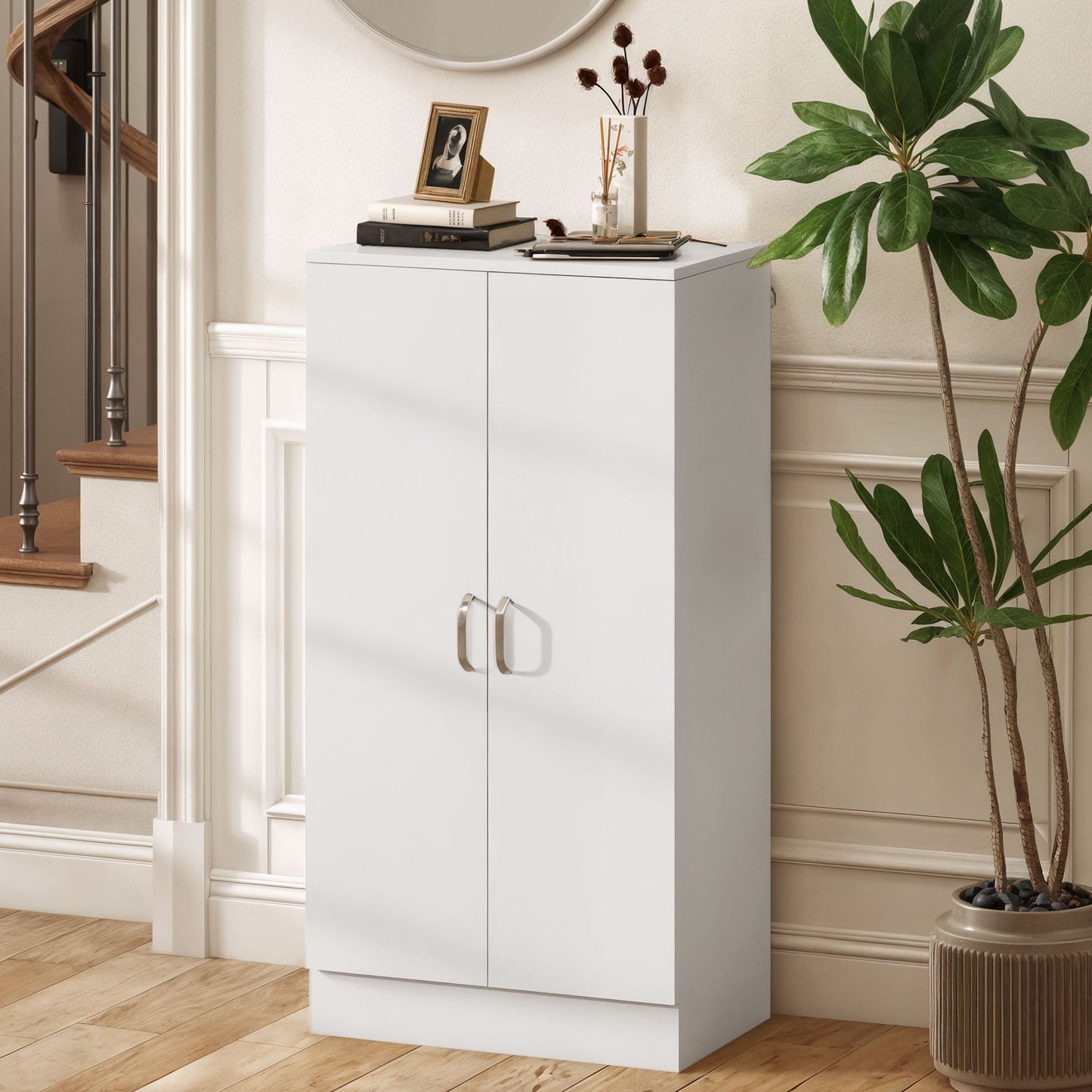 Dulap pentru pantofi cu 6 rafturi reglabile din lemn, alb, 55x35x108 cm