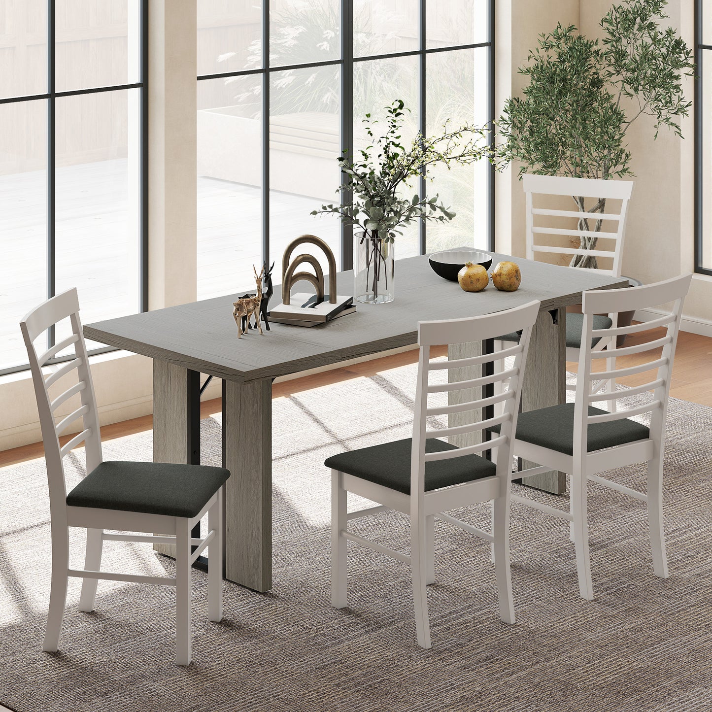 Masă de Dining în Stil Industrial pentru maximum 8 persoane, din lemn și oțel, 180x80x75 cm, gri