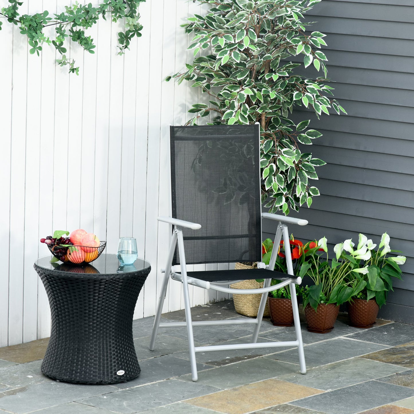 Scaun de Gradina Pliabil cu Spatar Reglabil din Aluminiu, Negru 65x55x107cm