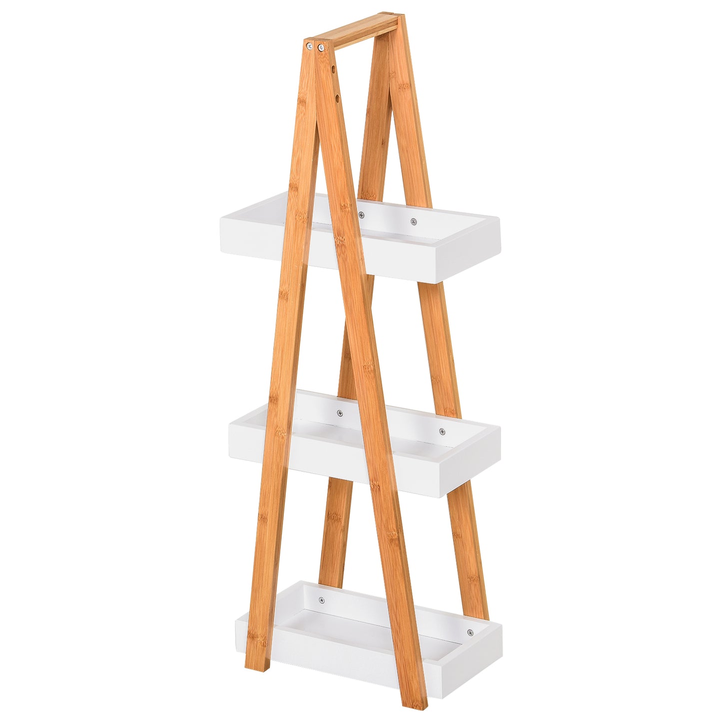 Raft de baie cu 3 polițe din MDF și bambus, 30x18x81cm, culoare lemn și gri