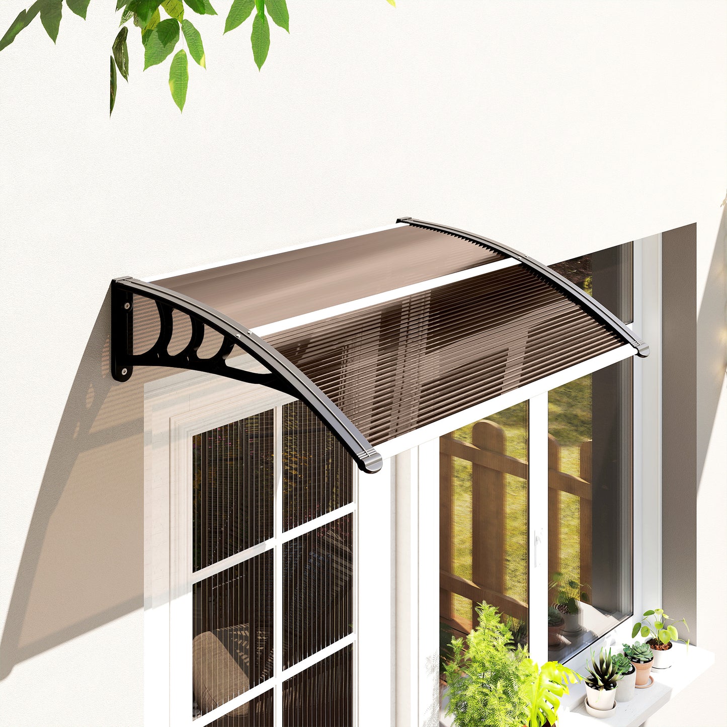Copertină de Exterior Impermeabilă și Anti-UV, din Policarbonat, Polipropilenă și Aluminiu, 75x100x23 cm, Maro și Negru