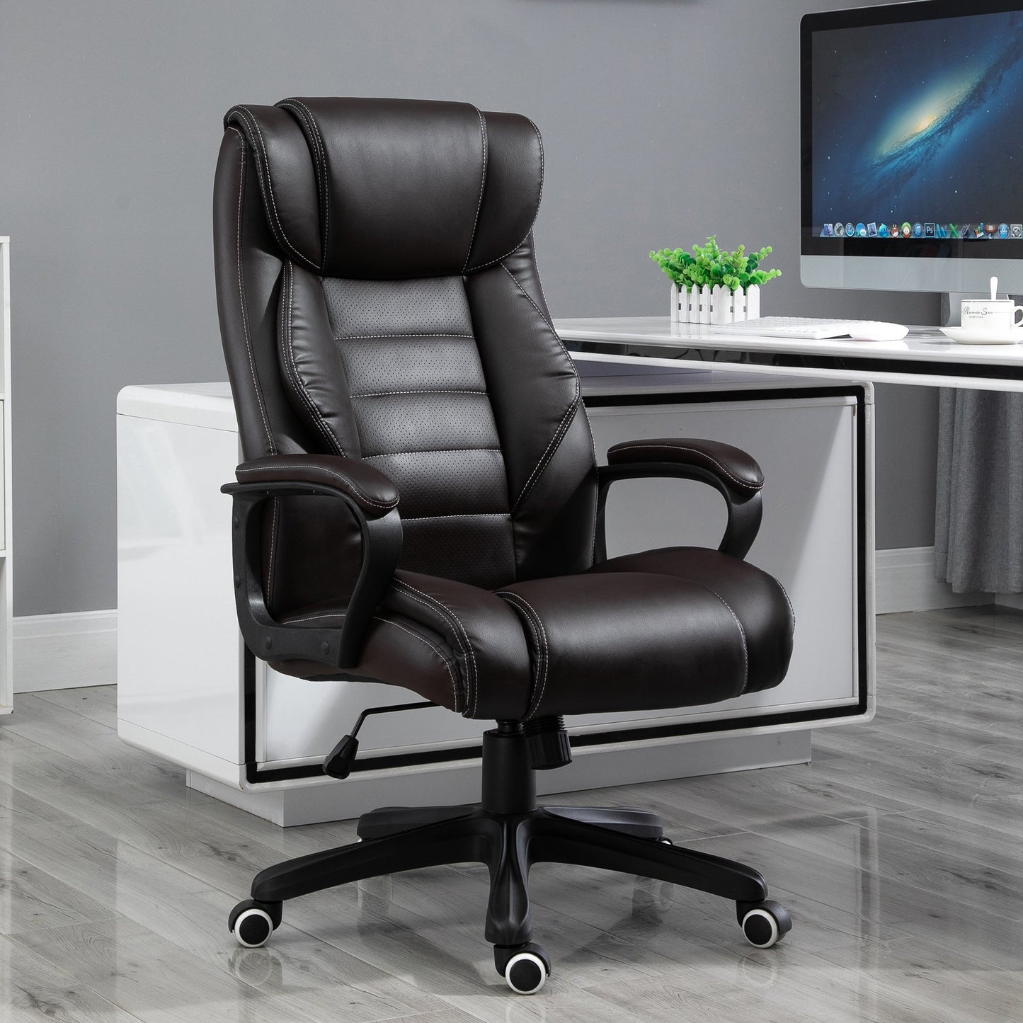 Fotoliu de Birou cu Functie de Masaj Ergonomic si Dirigential din Piele Ecologica Neagra