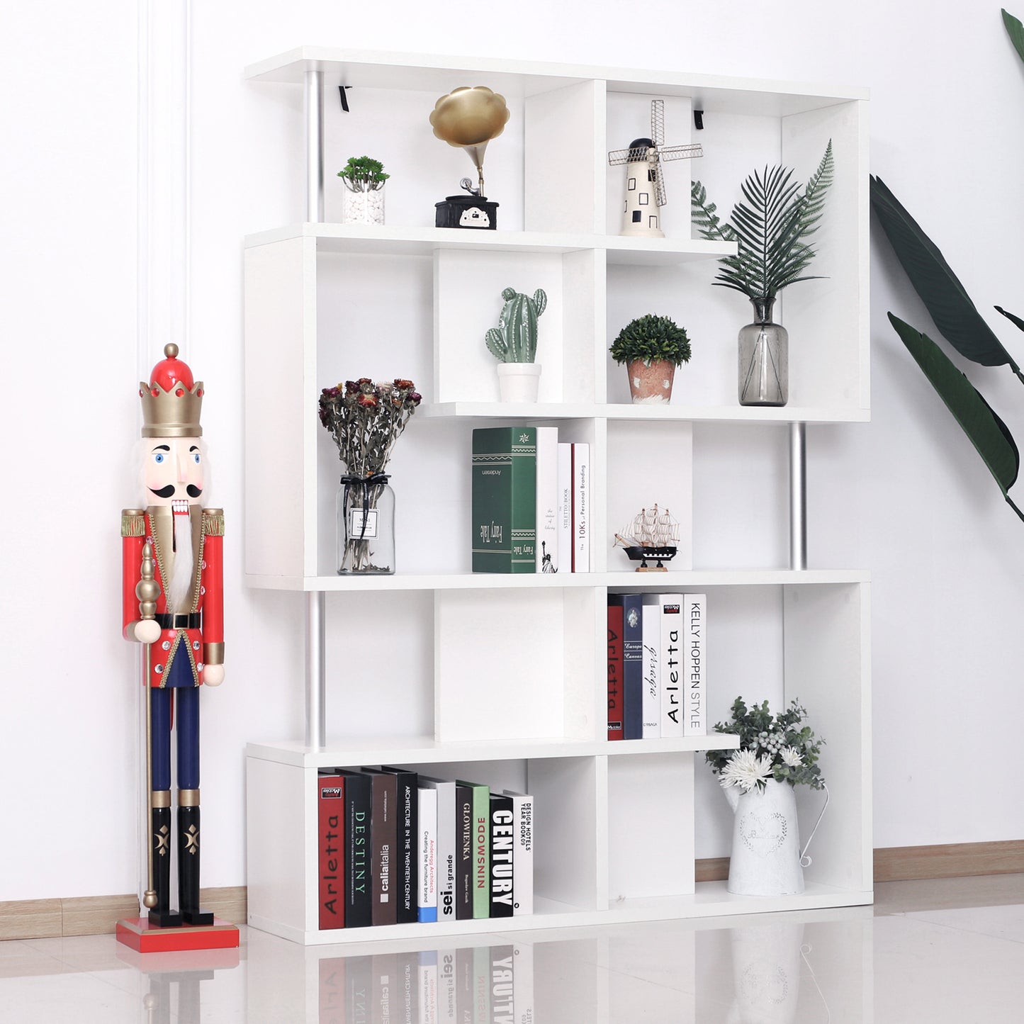 Bibliotecă albă 5 niveluri, Mobilier Librarie cu 5 rafturi 12x28,6x160cm
