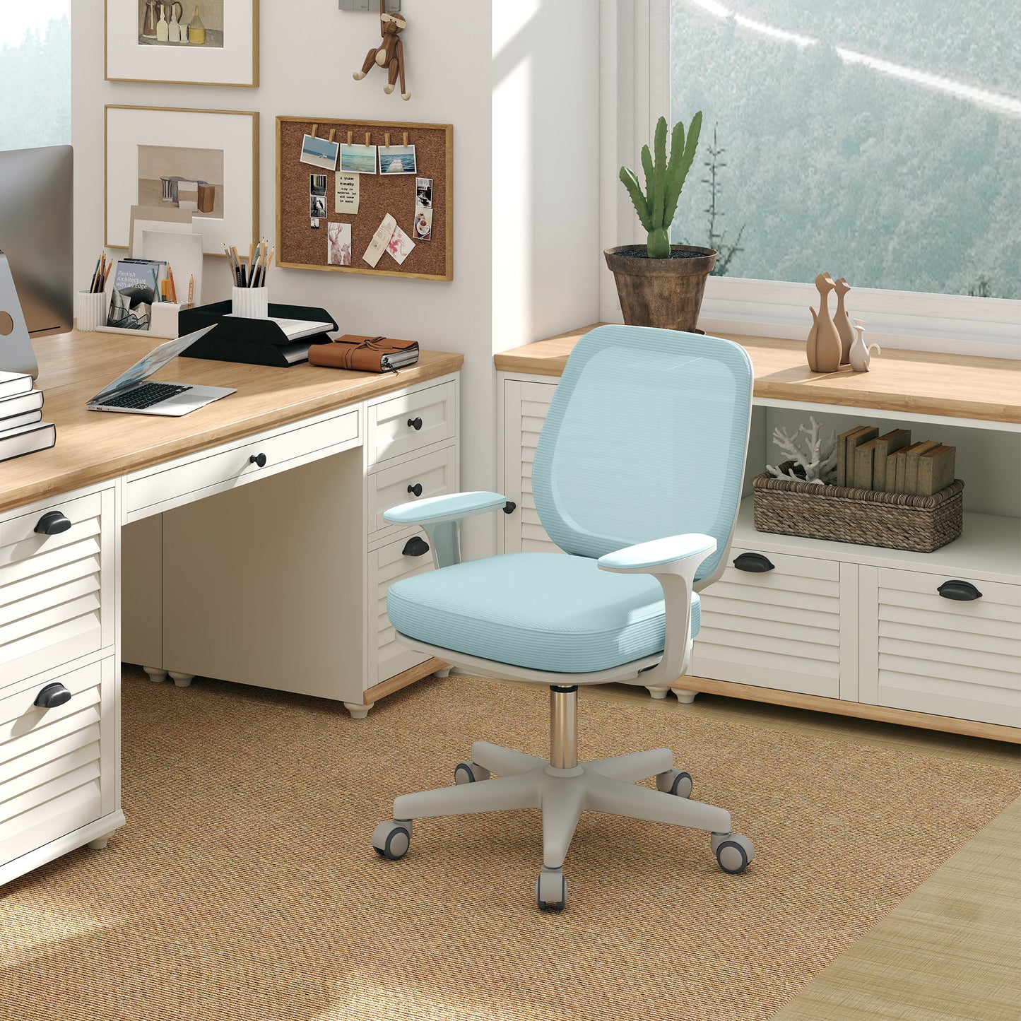 Scaun de Birou Ergonomic, Reglabil pe Înălțime cu Spătar Respirabil, 55x48x82.5-94.5 cm, Verde Deschis