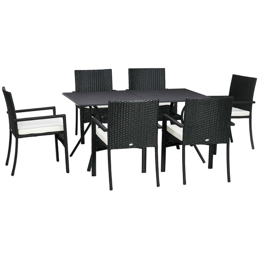 Set Grădină 7 Piese din Ratan PE cu Masă de 150x90x72 cm și 6 Scaune de 58x62x87 cm cu Perne
