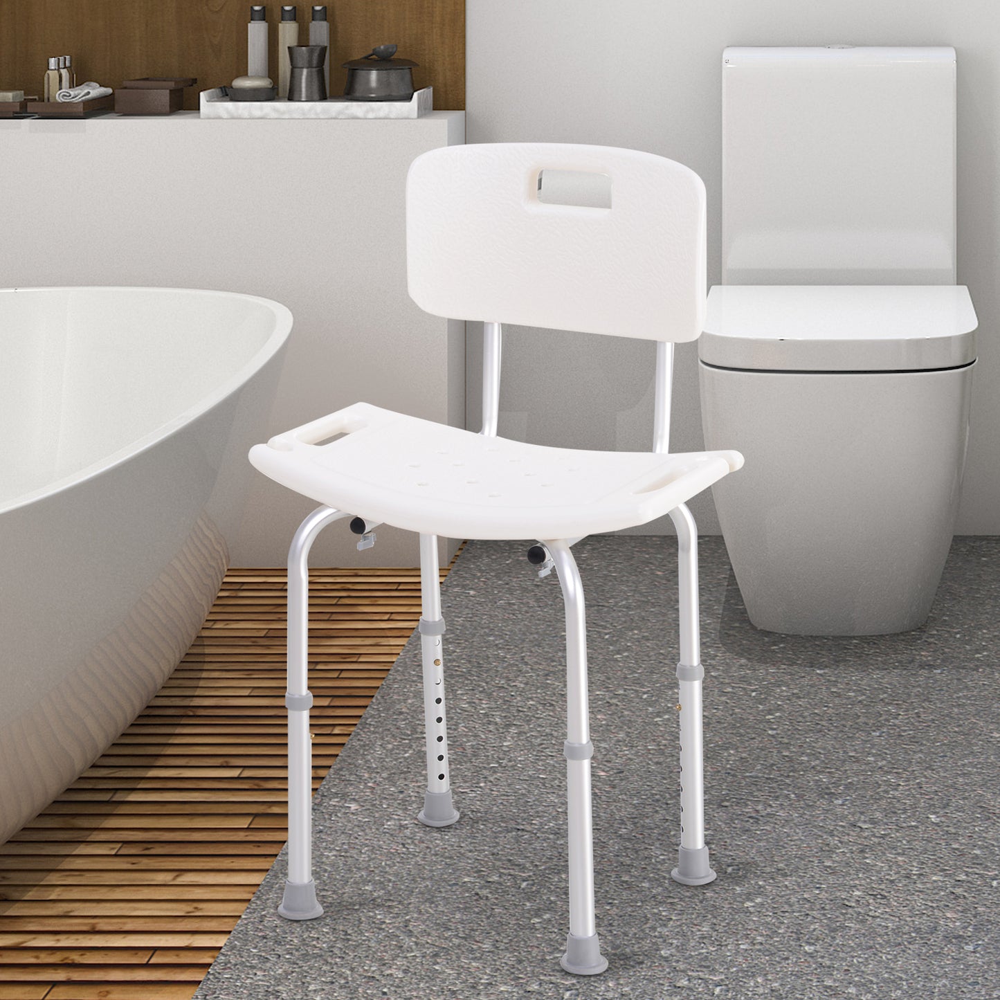 Scaun de Duș Antiderapant cu Spătar și Înălțime Reglabilă pe 8 Poziții, 50,6x43x71-88 cm, Alb