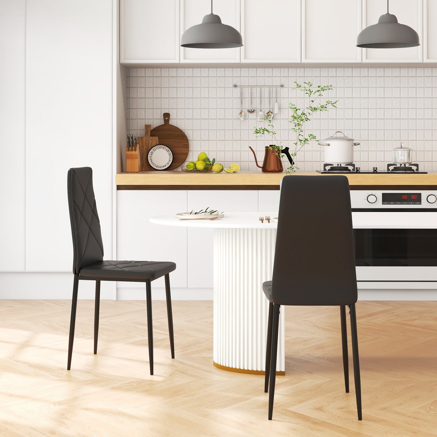 Set de 2 Scaune de Sufragerie Moderne cu Spătar Înalt din Piele Ecologică și Oțel, 41x50x97 cm, Negru