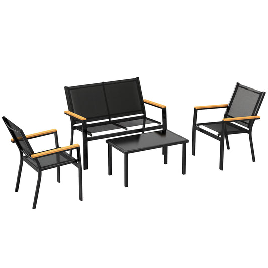 Set Mobilier Exterior, Rezistent la Rugină, 4 Piese, Negru