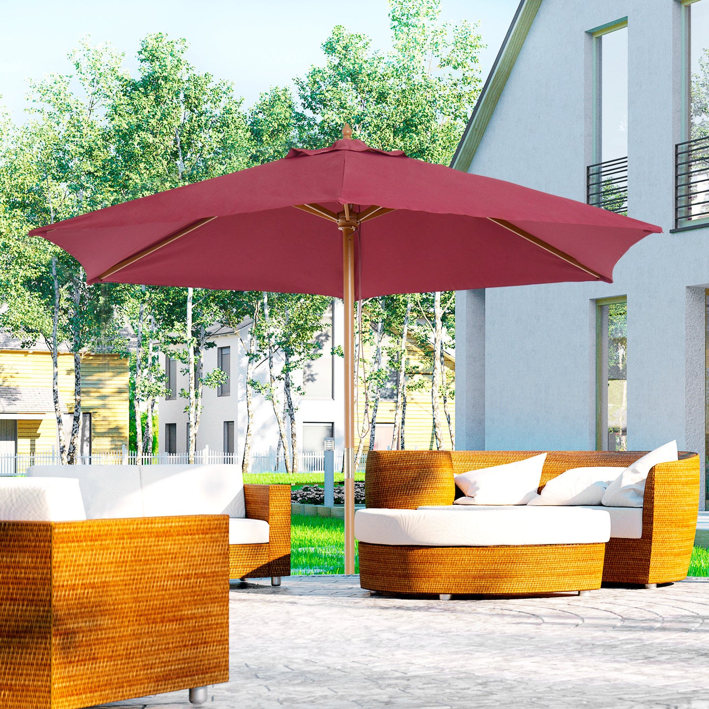Umbrela din lemn pentru soare, bordo, Φ2.5m