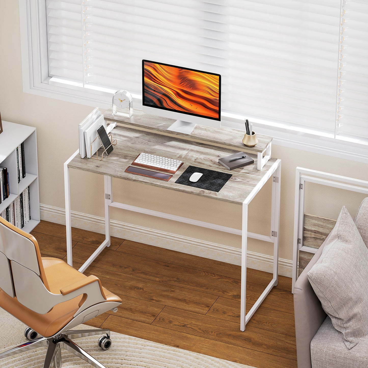 Birou Pliabil Economisitor de Spațiu cu Stand pentru Monitor Detașabil, 100x48x87,5 cm, Lemn
