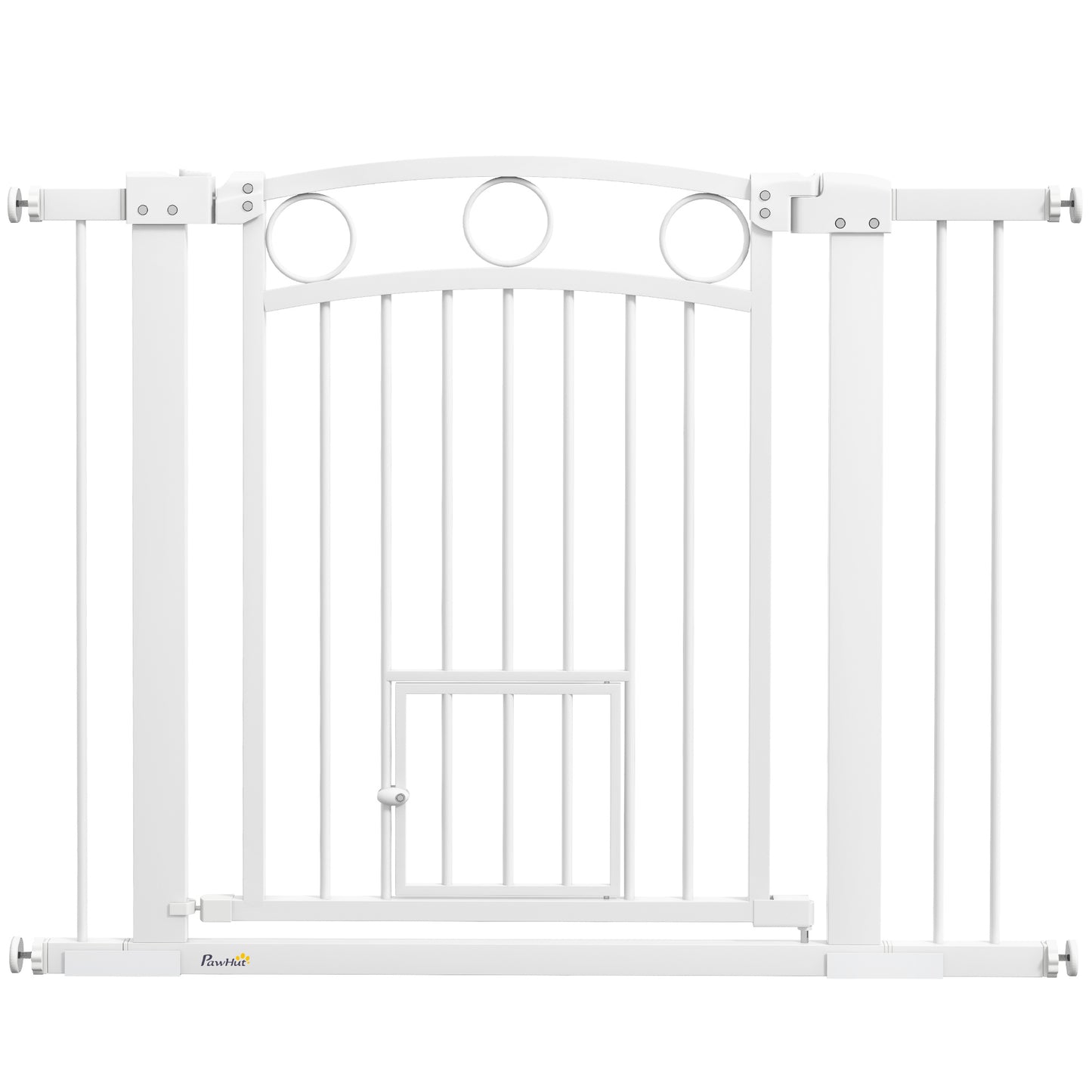 Barieră Reglabilă pentru Câini, 76-104 cm, Înălțime de Siguranță 77 cm cu 2 Extensii, Alb