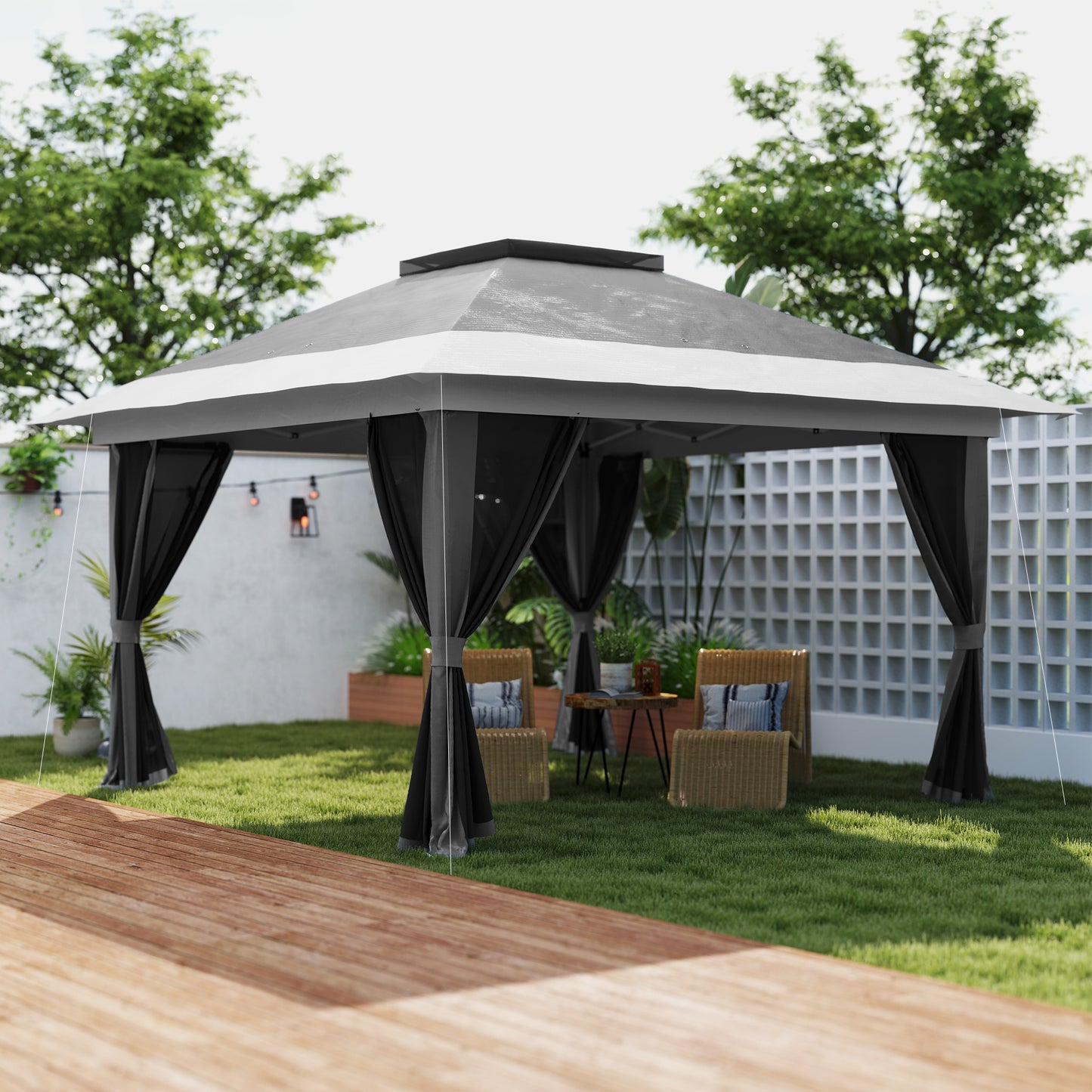 Pavilion Pliabil 3,6x3,6m cu Pereți, Înălțime Reglabilă și Protecție UPF50+, Geantă cu Roți, Gri