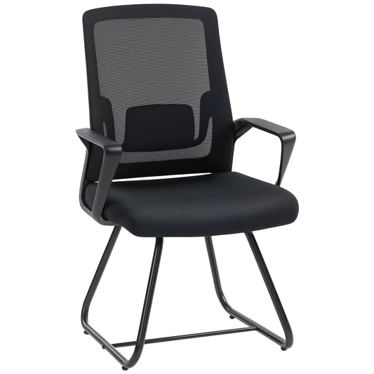 Scaun de birou ergonomic fără roți, cu brațe, pentru sală de așteptare, negru