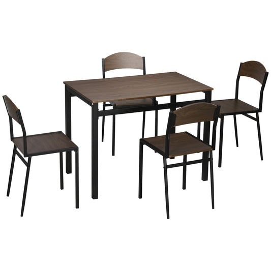 Set de sufragerie 5 piese cu 1 masa dreptunghiulara 100x63x76,5 cm si 4 scaune 45x40x82 cm, otel si MDF, maro negru