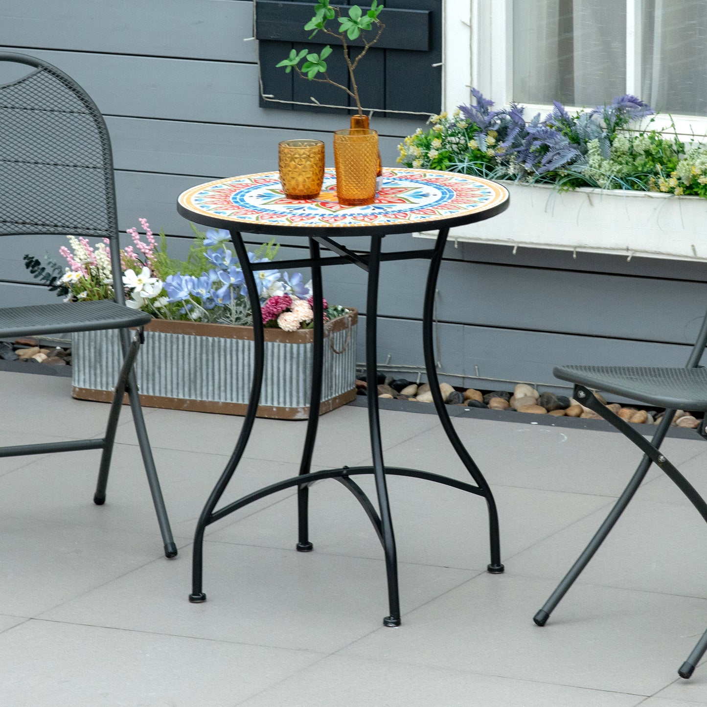 Masa Rotunda Stil Bistro de 60 cm cu Mozaic pentru Gradina, Veranda, Exterior, Balcon, Gri