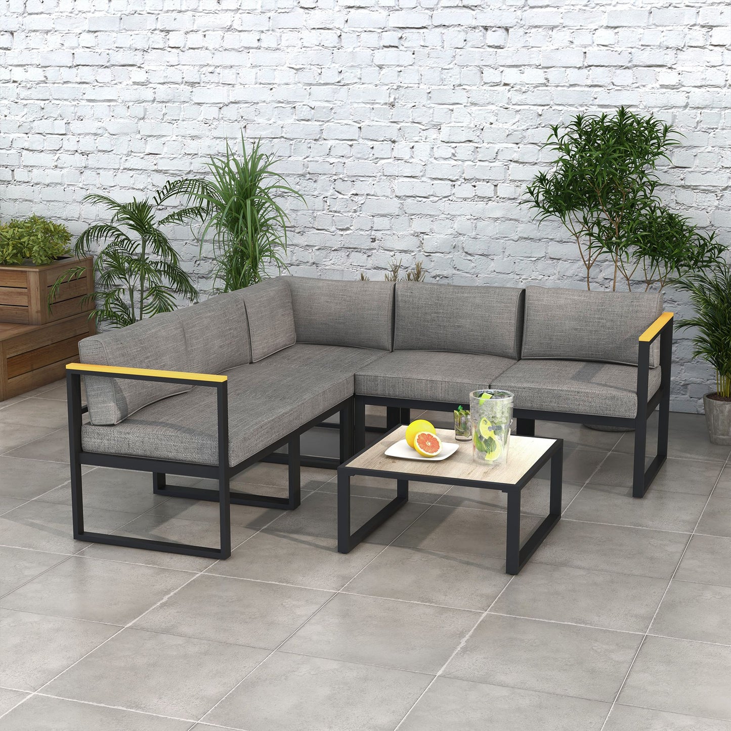 Set Mobilier de Grădină cu Canapea și Măsuță din Aluminiu, cu Perne Căptușite, Gri