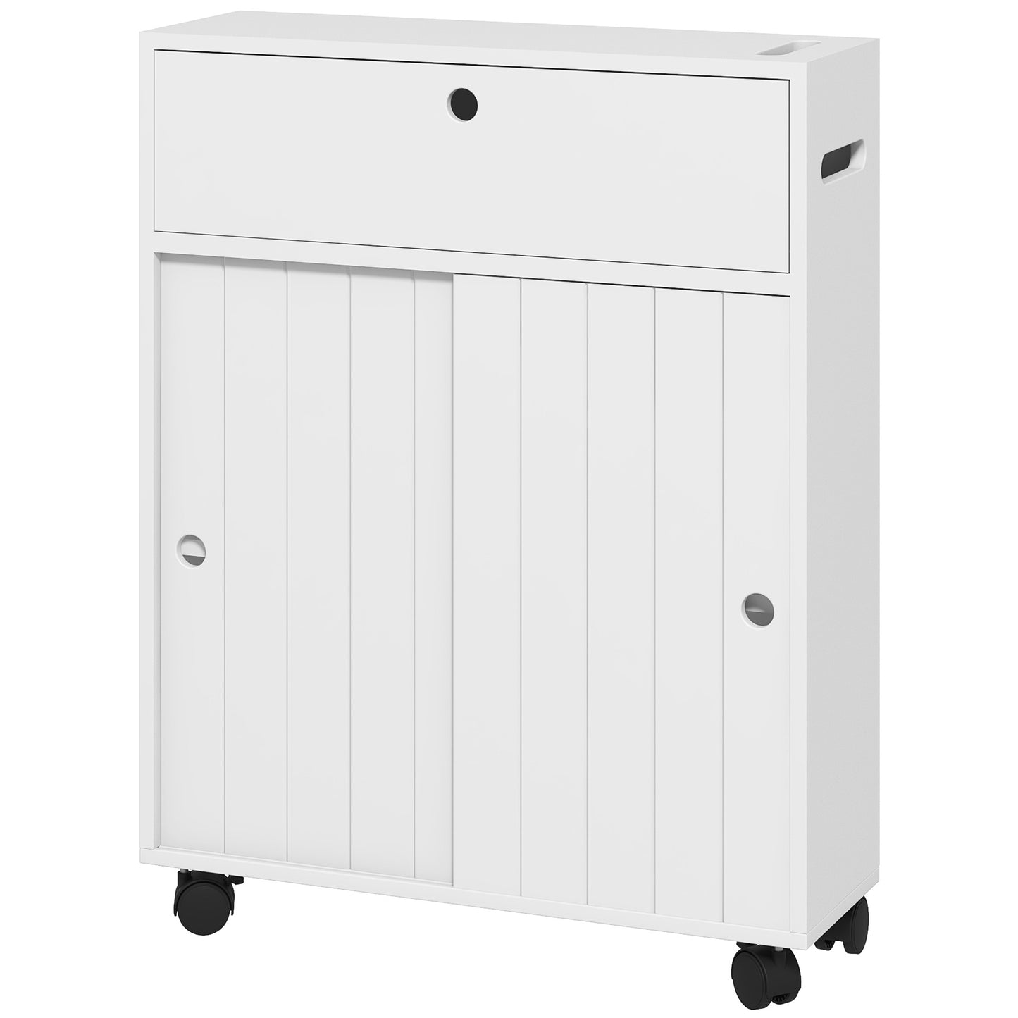 Corp de depozitare toaletă/baie cu locaș pentru hârtie igienică pe roți - 52 x 17 x 67 cm alb