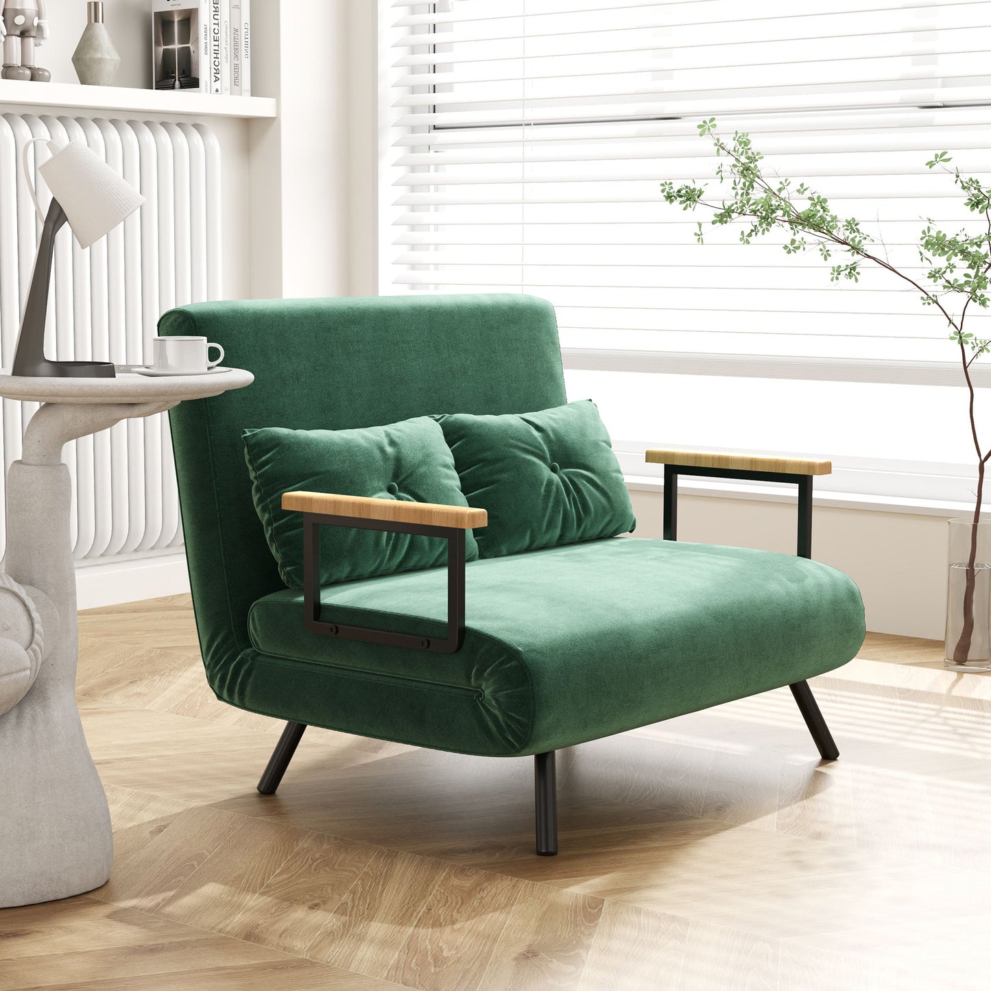 Canapea extensibilă 3 în 1 cu material cu efect de catifea, spătar reglabil și 2 perne, 102x73x81 cm, verde