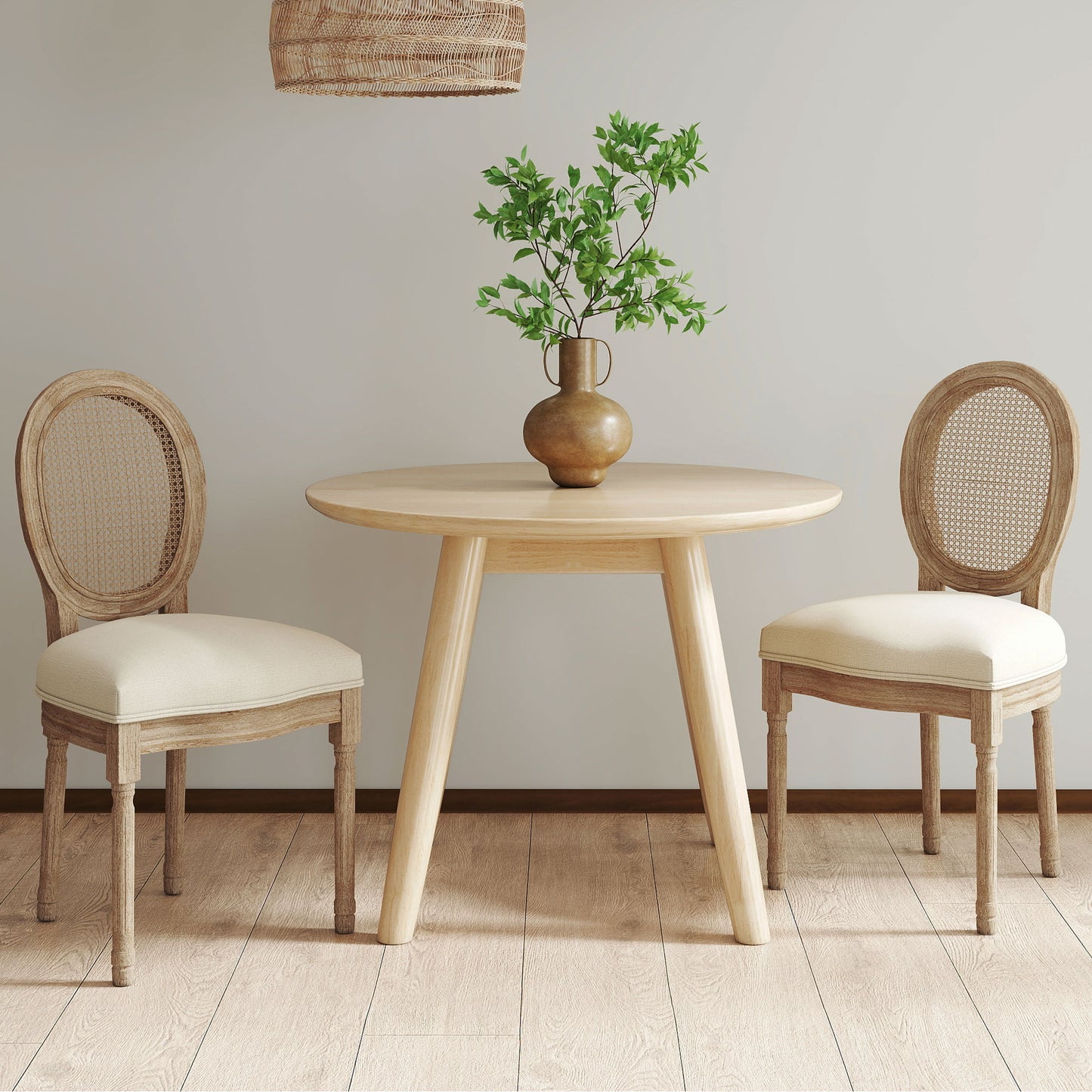 Set 2 Scaune Sufragerie Vintage cu Spatar Perforat 49x56x96cm Alb crem