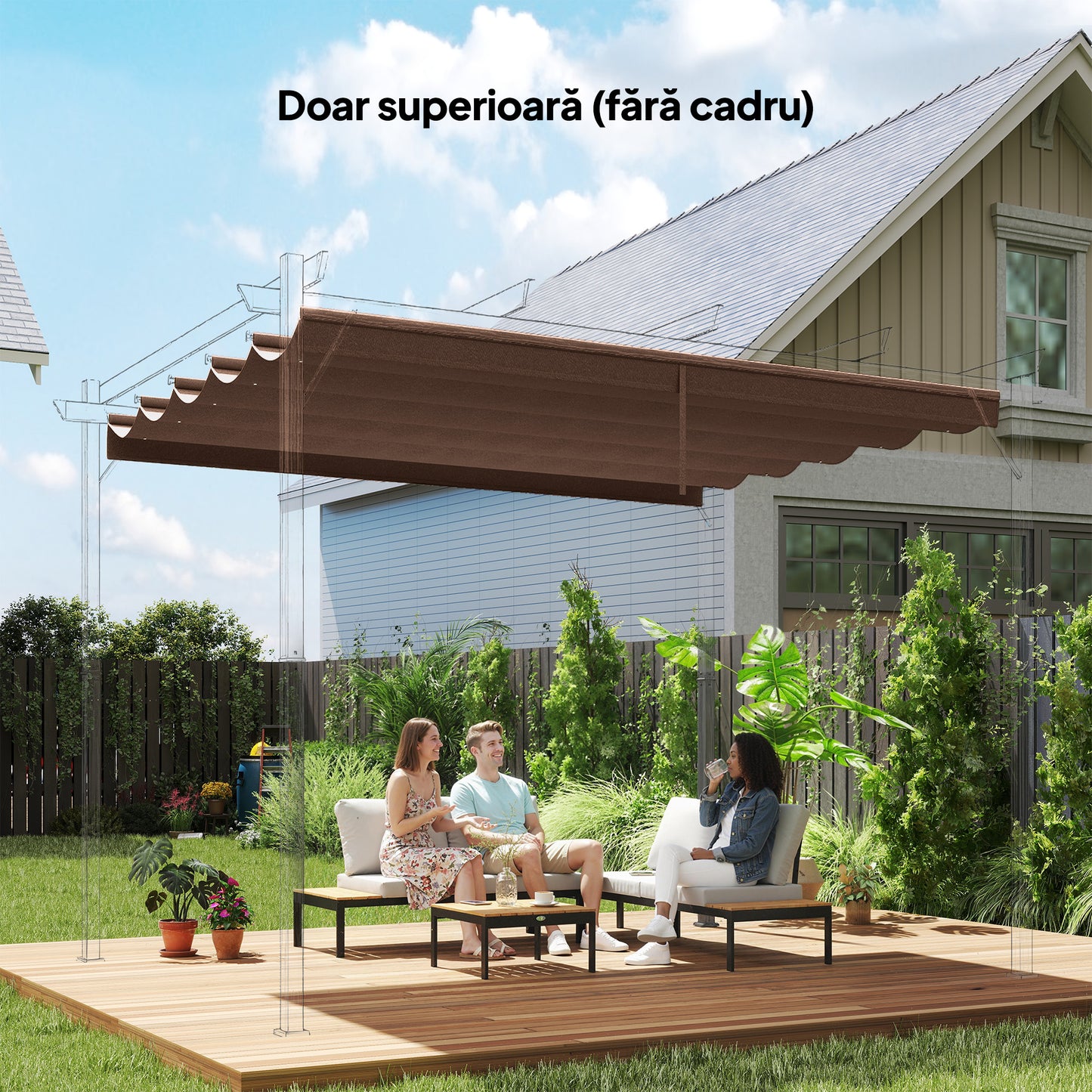 Acoperiș pentru pergolă gazebo cu 10 orificii de drenaj, din poliester, 250x255 cm, pentru pergolă 3x3 m, culoare cafea