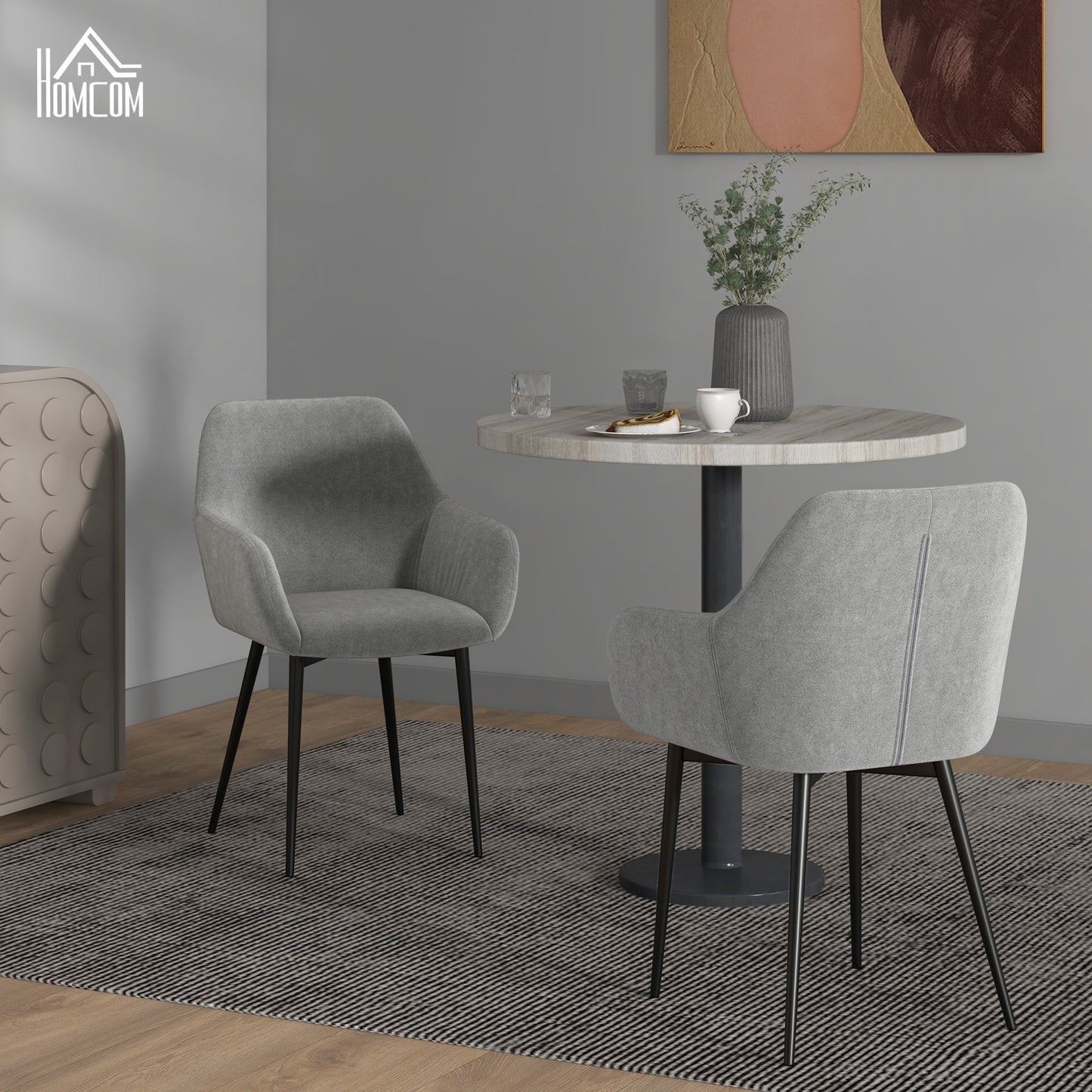 Set 2 Scaune Dining Gri inchis – Tapitate cu Brate & Cadru Solid