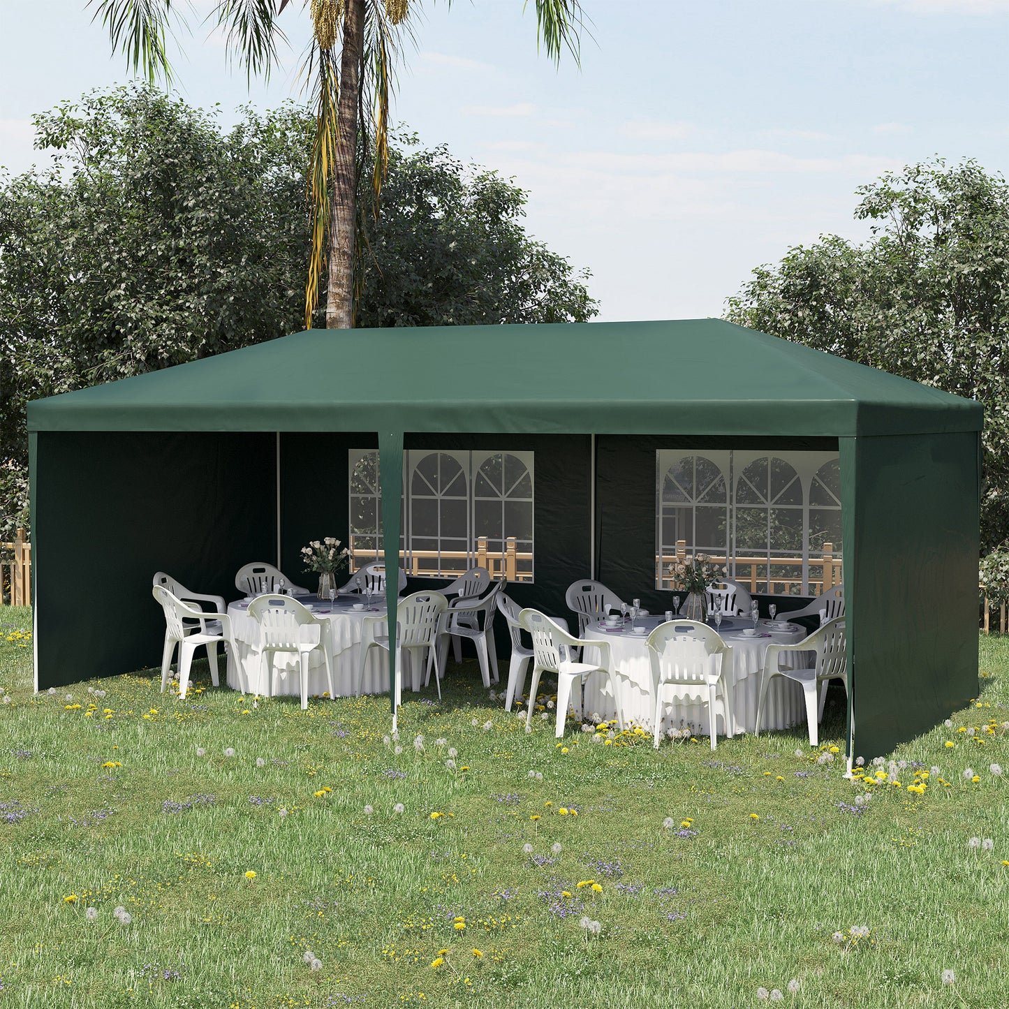 Cort de Grădină cu Orificii de Drenaj, Pereți Detașabili și Ferestre, 6x3 m, Verde