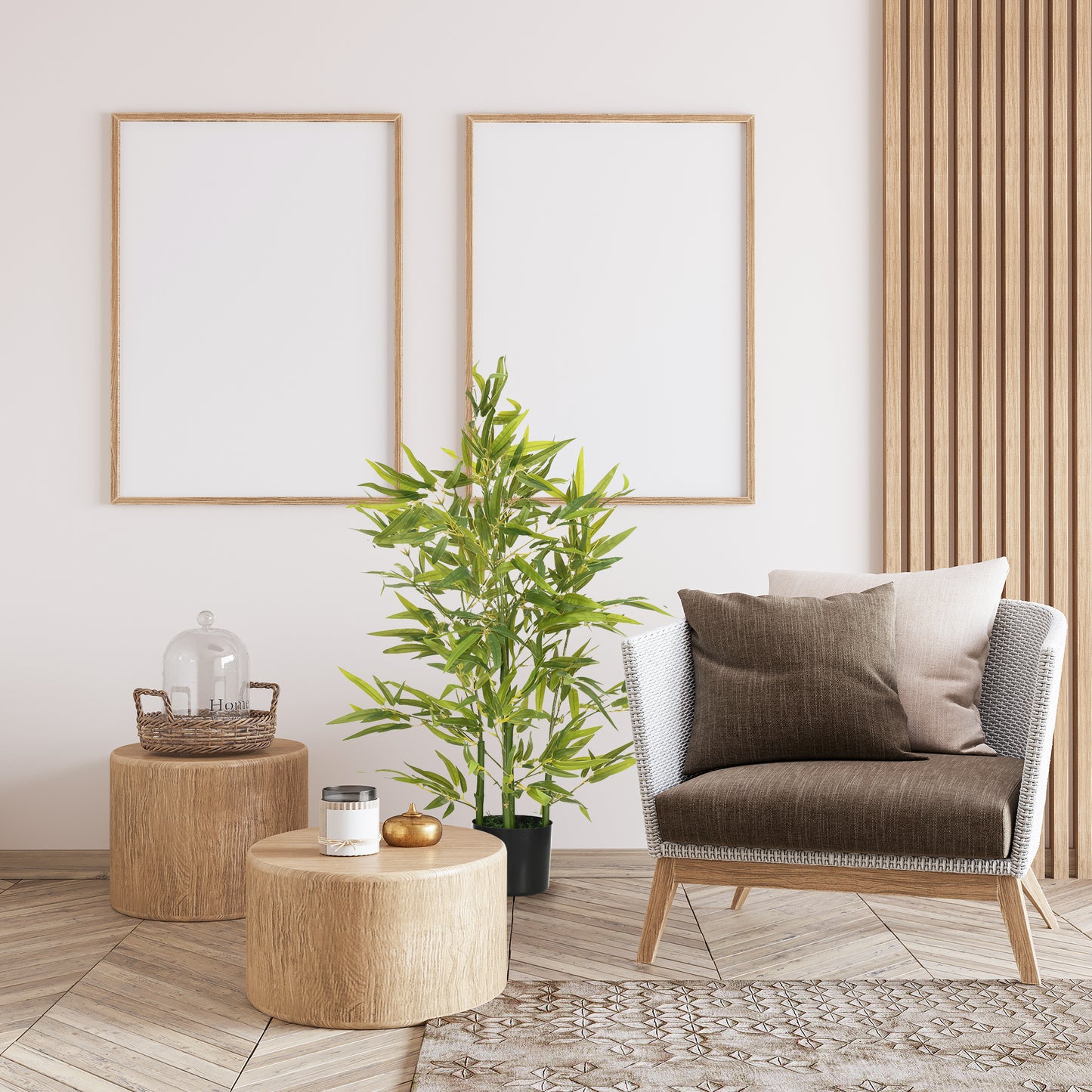 Plantă Artificială de Bambus Înaltă de 90 cm cu 504 Frunze din PEVA și PP Verde cu Ghiveci din Ciment Ø15x12.5 cm