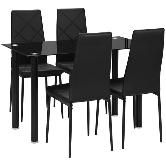 Set Masa de Sufragerie cu 4 Scaune, cu Sticla Securizata