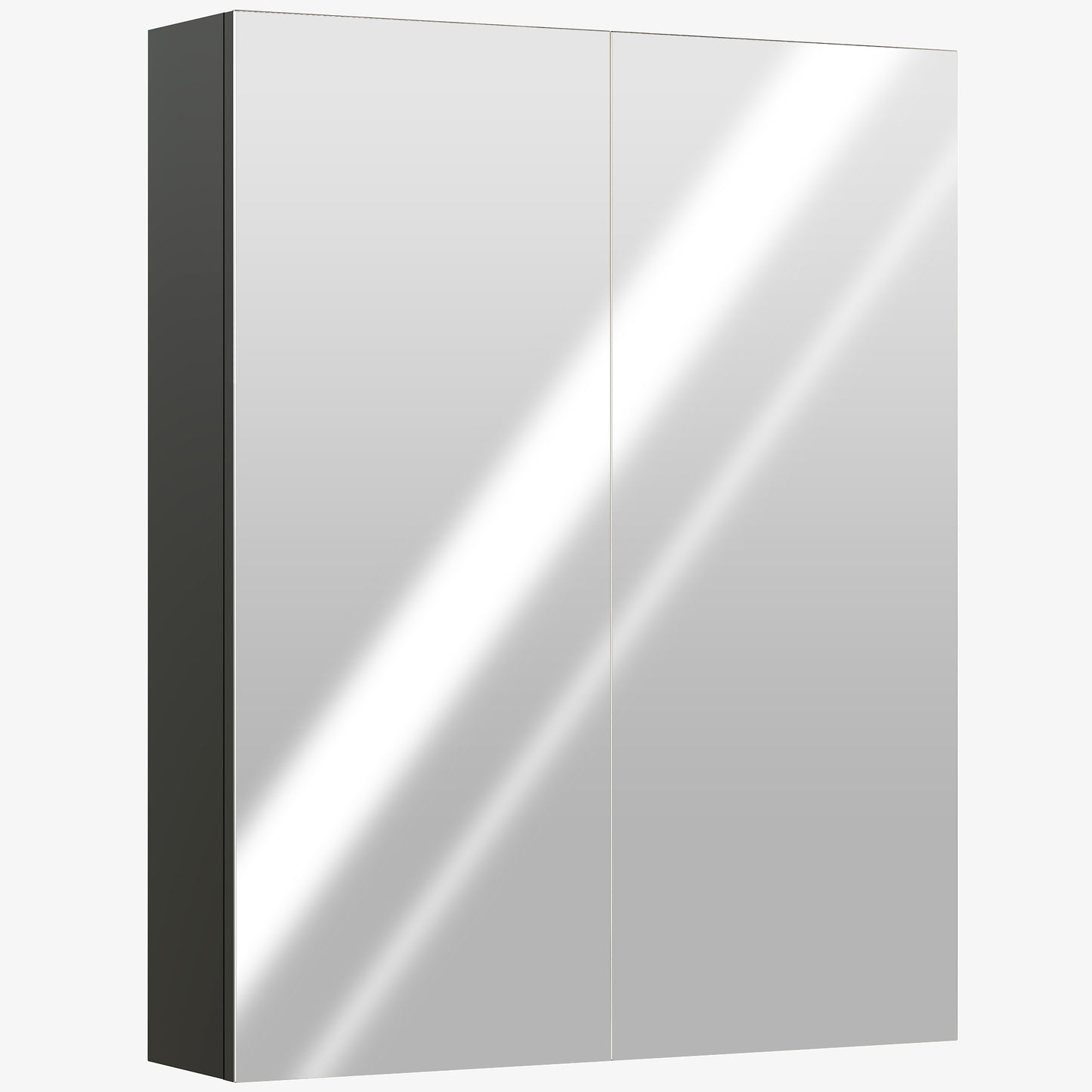 Armadietto Pensile Bagno 2 Ante con Specchiera e 2 Ripiani Interni in MDF, 60x15x75 cm, Nero
