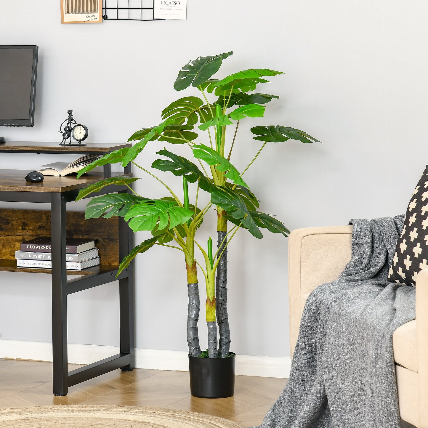 Monastera Planta Artificiala de Interior si Exterior, Planta Artificiala cu efect Realist cu 20 de Frunze, 120 cm