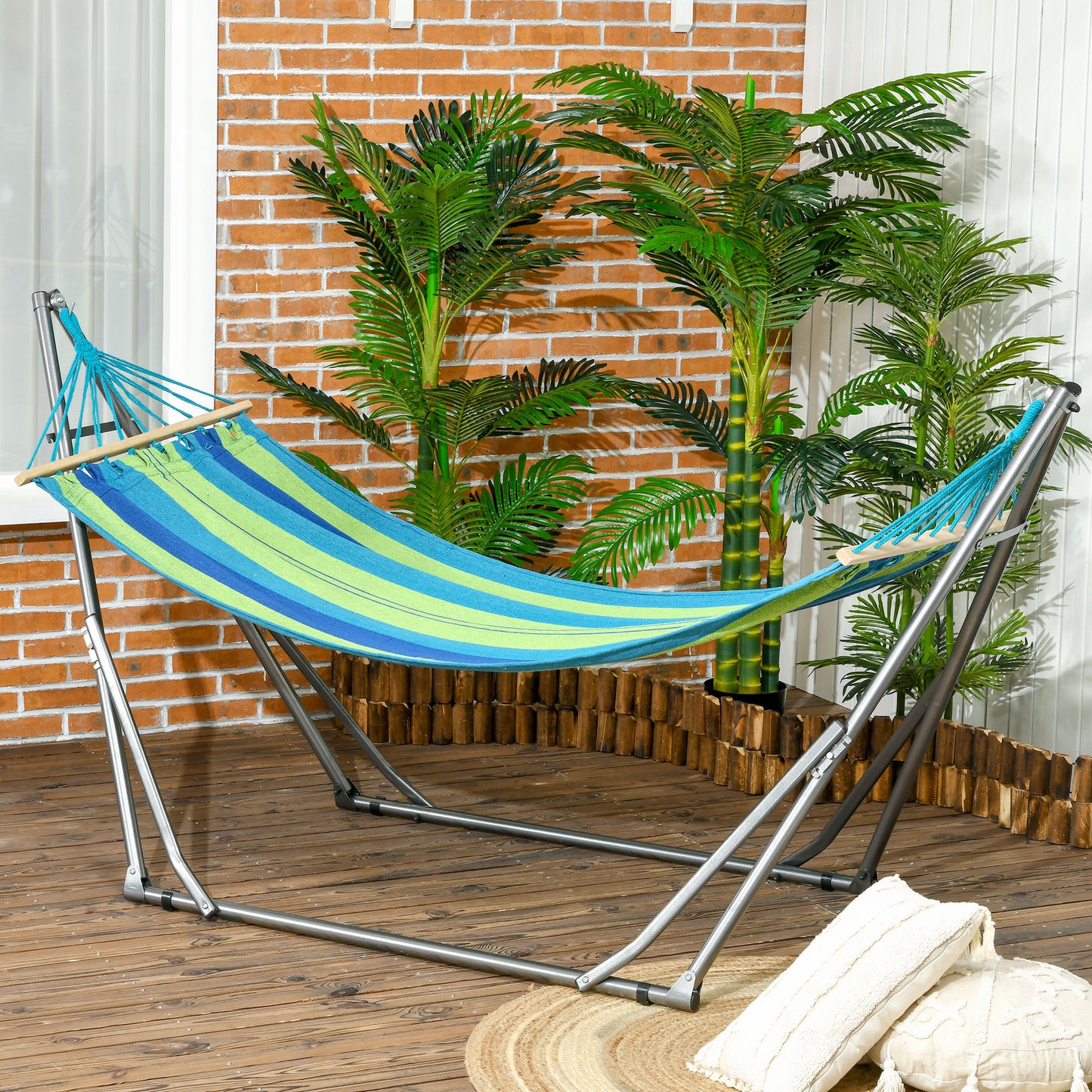 Hamac pentru Exterior cu Arc cu Suport Curbat PLiabil, Material din Bumbac Comfortabil si Cadru de Otel, Negru