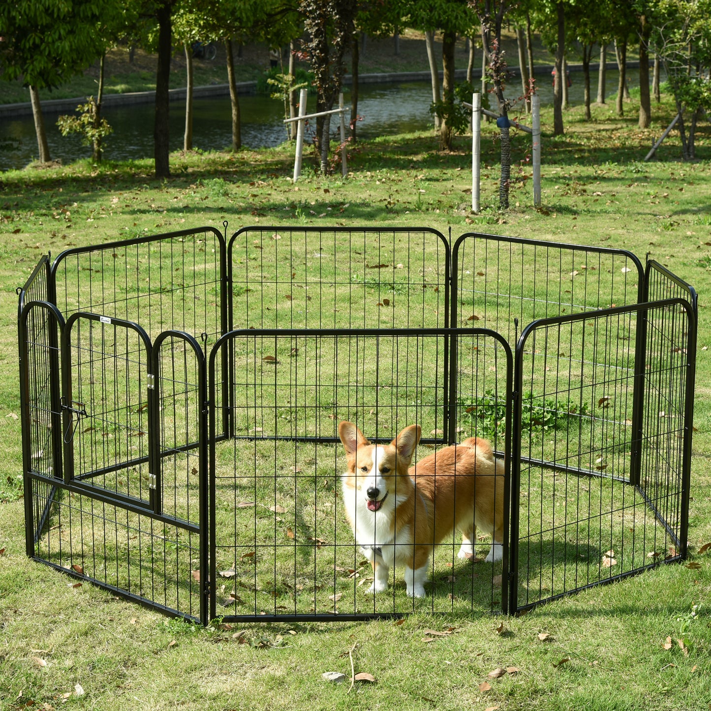 tarc Modular 8 Panouri – 79×79 cm, Metal Negru pentru Animale