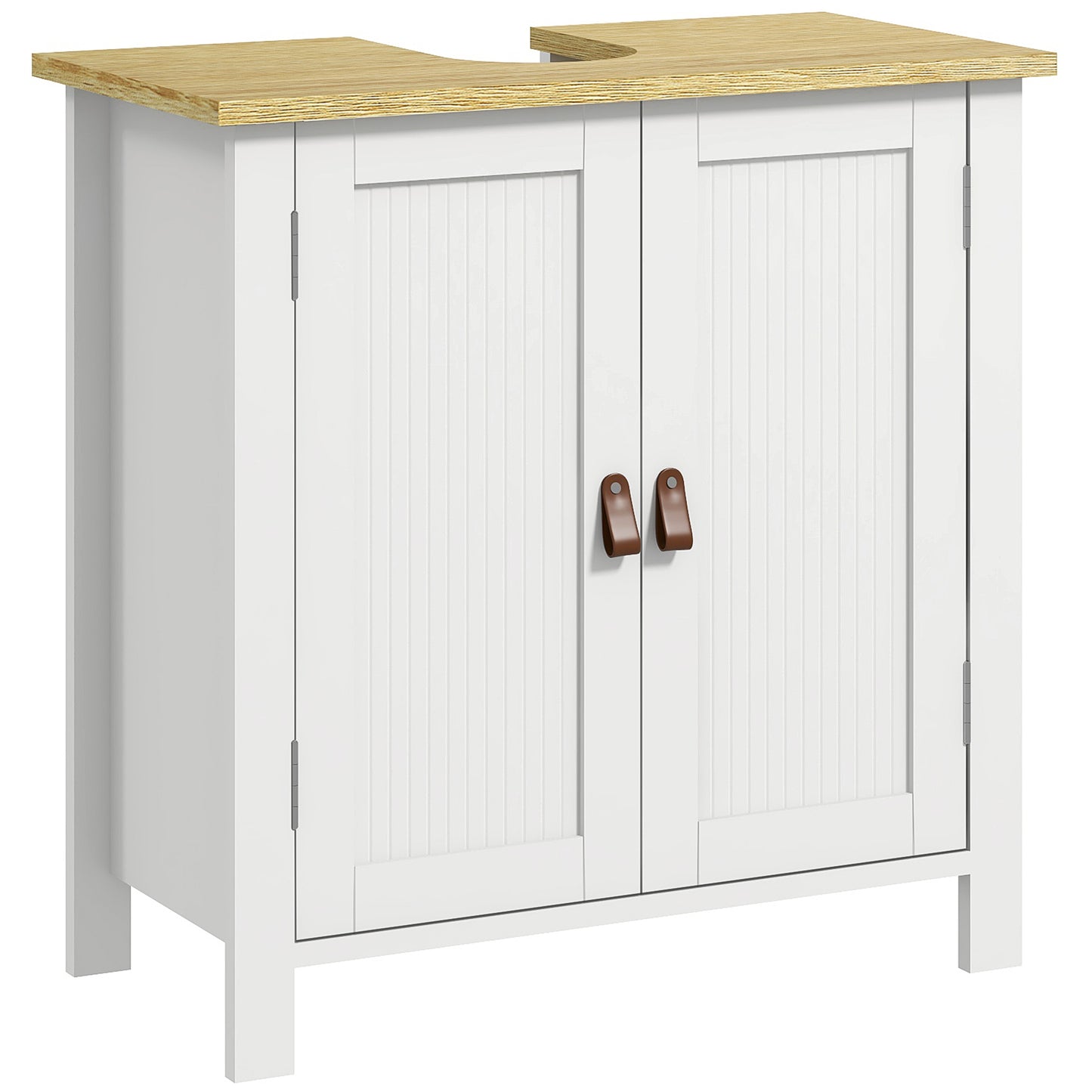Mobilier sub-lavabo 2 usi raft reglabil 2 etaje interioare manere din PU 60 x 30 x 60 cm alb