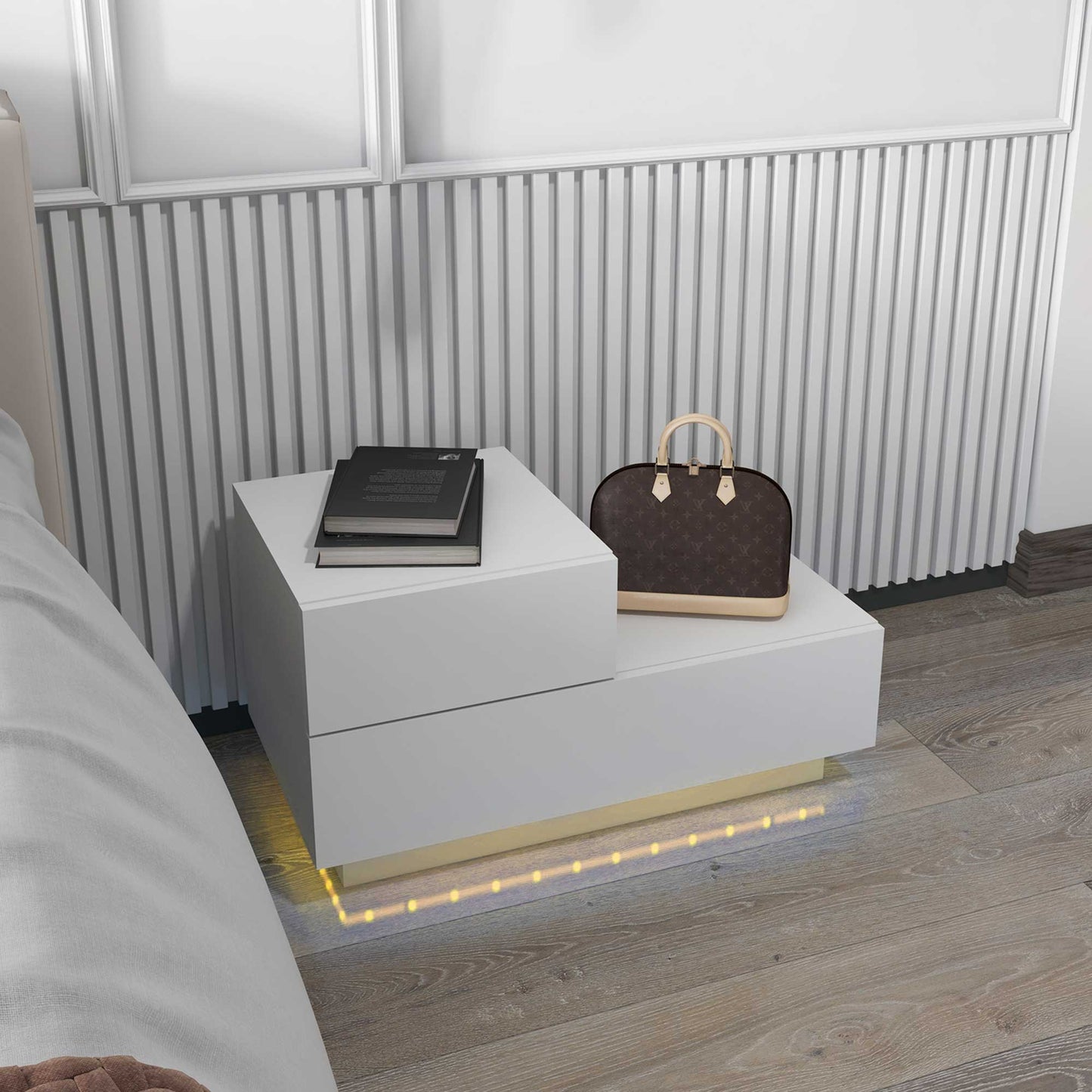 Noptiera LED RGB – 2 Sertare & Telecomanda