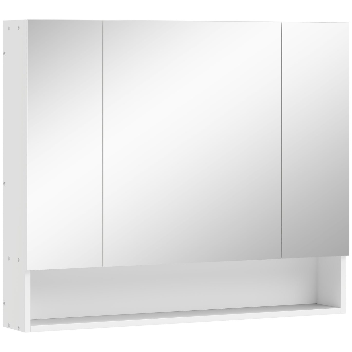 , Dulap cu Oglindă, 3 Uși Soft Close și Rafturi Reglabile, MDF, sticlă, 90 cm x 15 cm x 75 cm, Alb