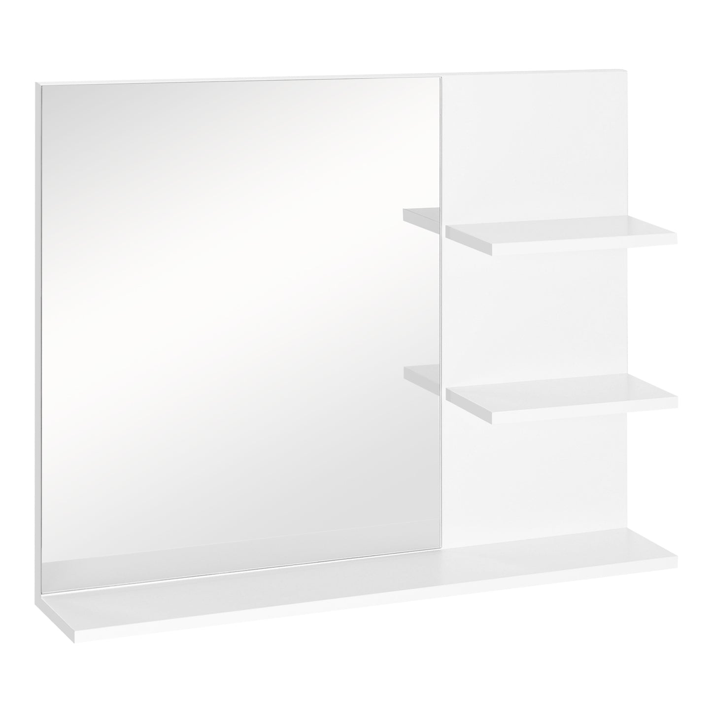 Mobilier Dulap Baie cu Oglinda si 3 Rafturi in MDF Alb 60 x 10 x 48cm MBE-272