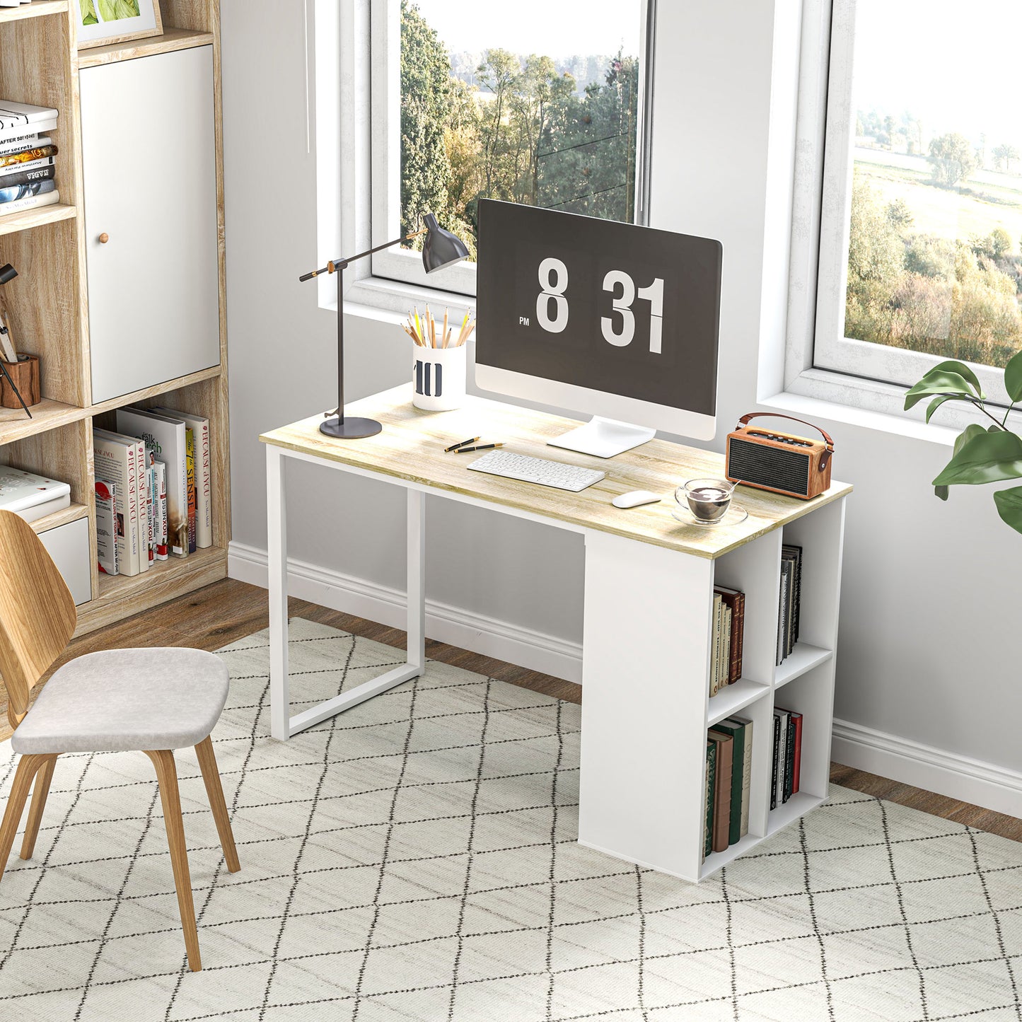 Birou PC cu 4 Rafturi Deschise 120×54×75 cm