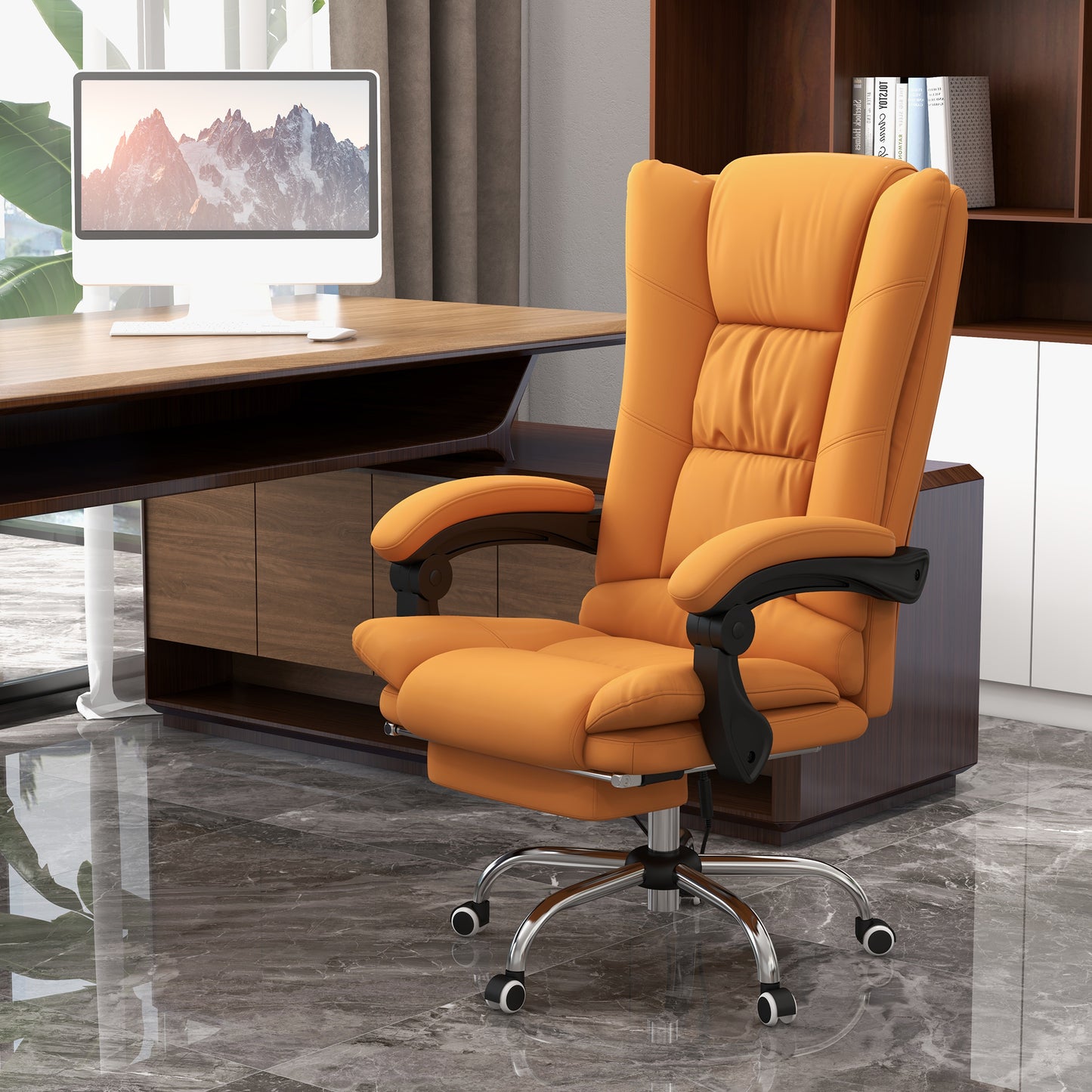 Scaun de Birou Masaj cu Vibratii Caldura Scaun de Calculator Suport pentru Picioare Cotiera Spatar Rabatabil Maro Deschis Pentru scoala computer mobila de studiu ergonomic pentru birou munca modern contemporan dormitor ergonomic cu masaj