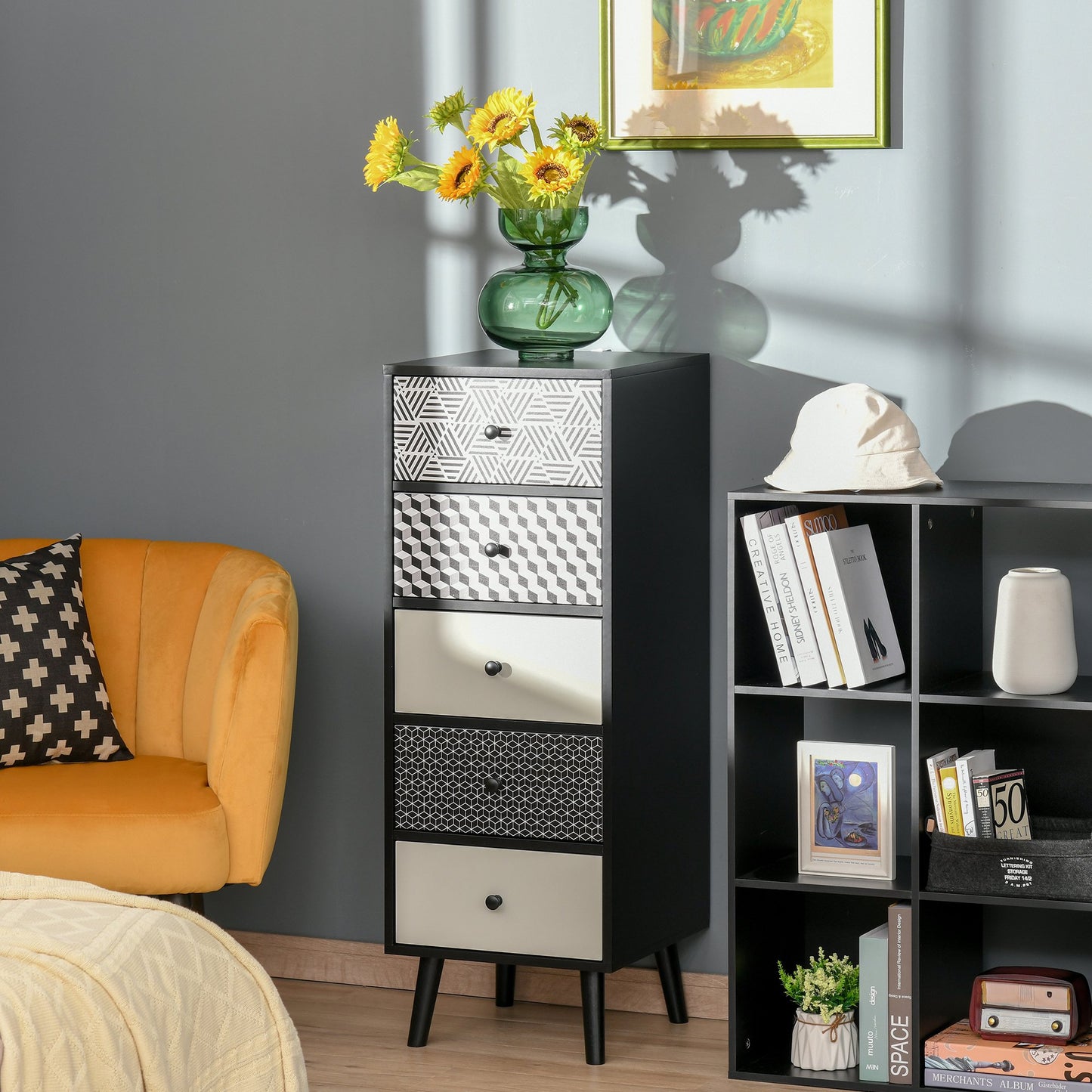 Mobila Comodă cu 5 sertare Mobilier modern pentru casa dimensiune 39.5x39.5x110 cm