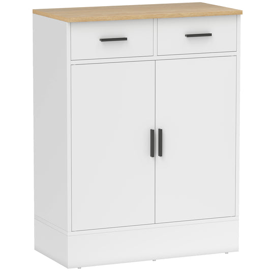 Bufet Modern 2 Sertare și Dulap cu 2 Uși, Raft Interior Reglabil, Alb și Lemn