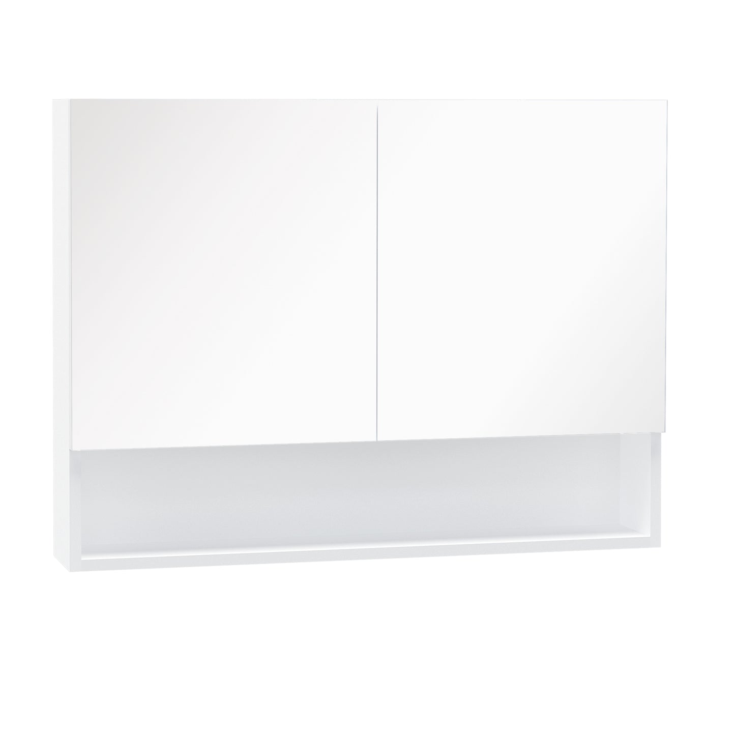 Dulap cu oglinda de perete cu lumini LED, raft deschis si raft intern reglabil, sticla si MDF, 80x15x60cm