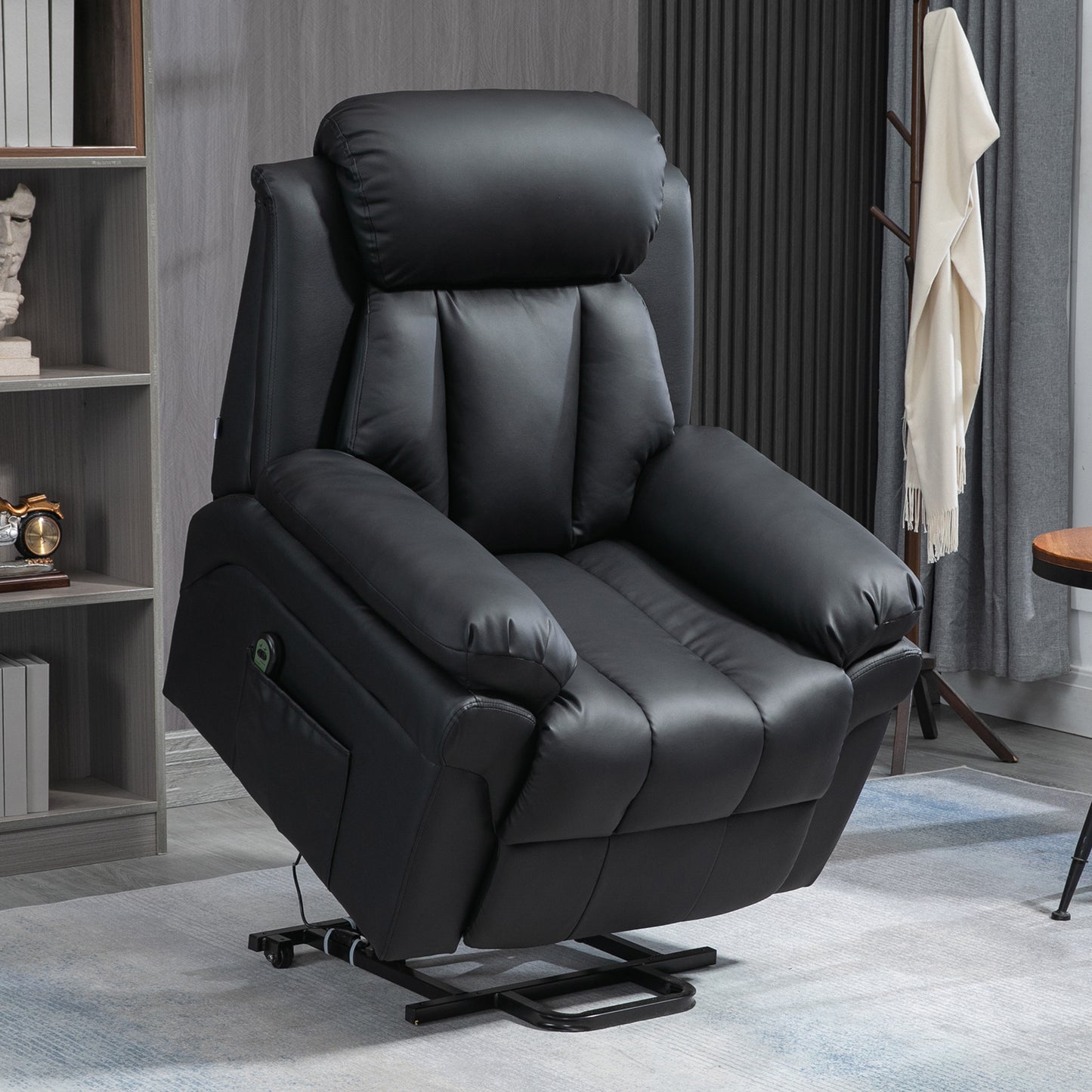 Fotoliu Recliner Electric cu Funcție de Ridicare, Tapițerie Groasă și Telecomandă, 96x93x105 cm, Negru