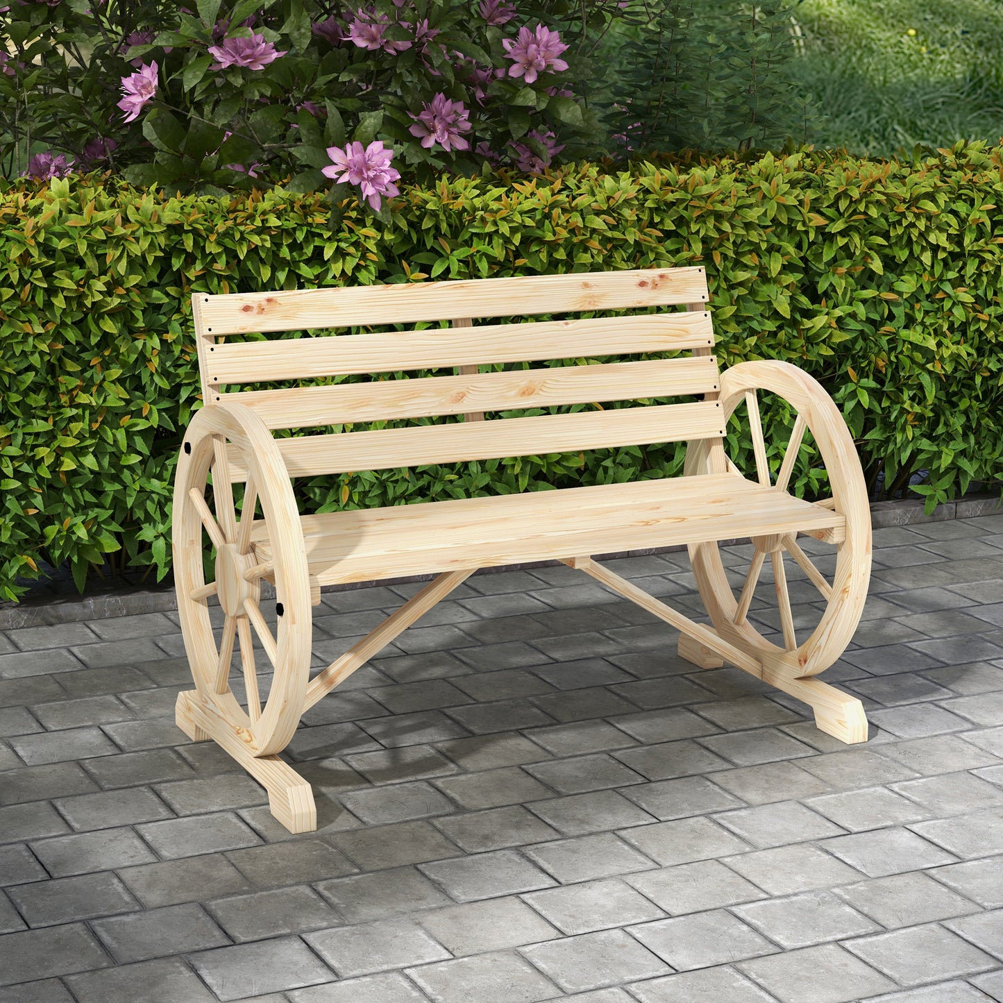 Bancă de Grădină cu 2 Locuri, din Lamele cu Mânere în Formă de Roată de Căruță, din Lemn, 105,5x56x79 cm, Culoare Lemn